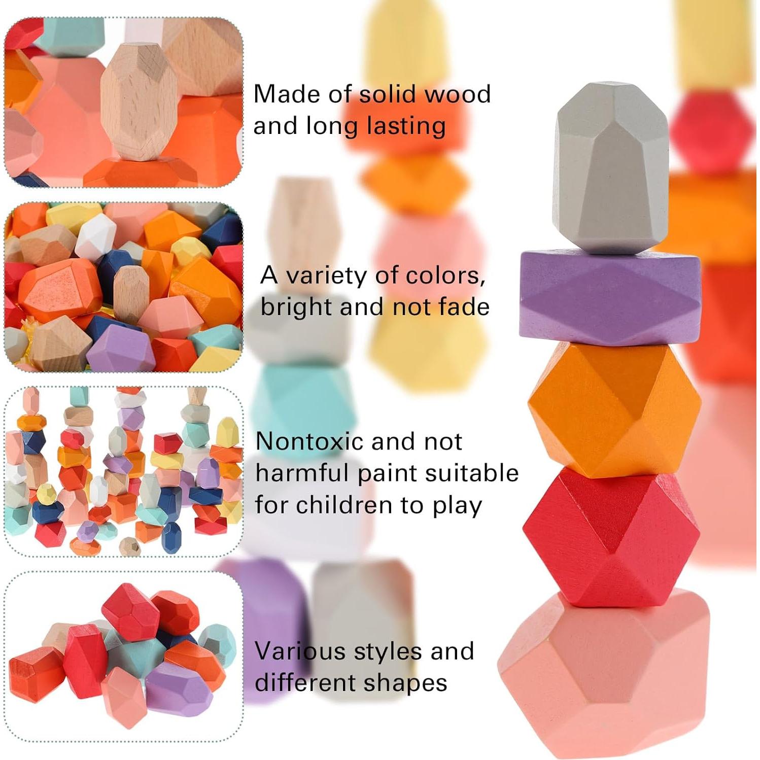 Juguetes Montessori Jenaai 60 Piezas Piedras de Madera Coloridas