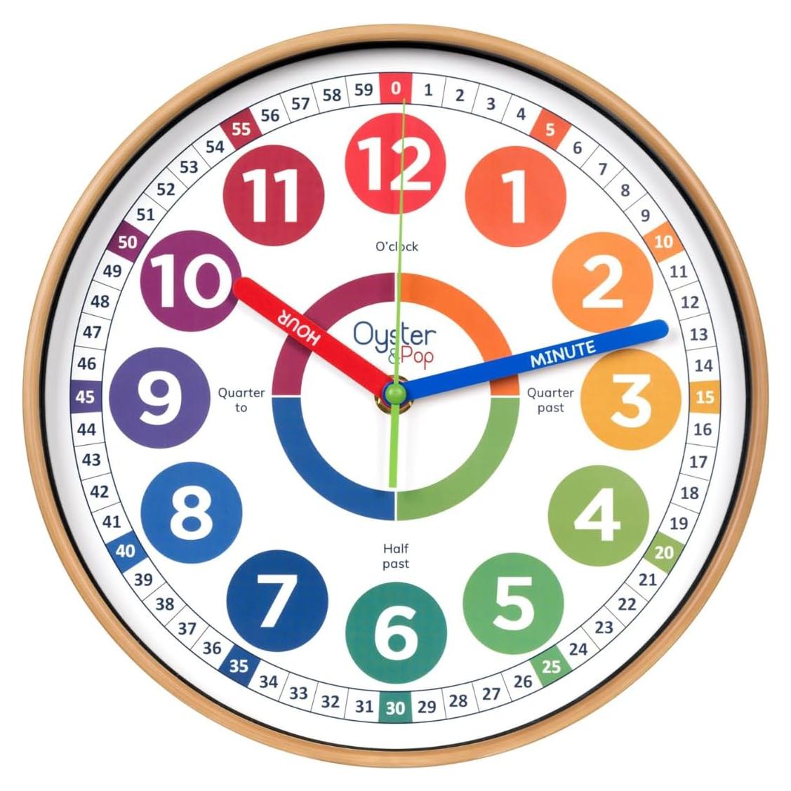 Reloj de Aprendizaje Oyster&Pop 25.4 cm Silencioso para Niños