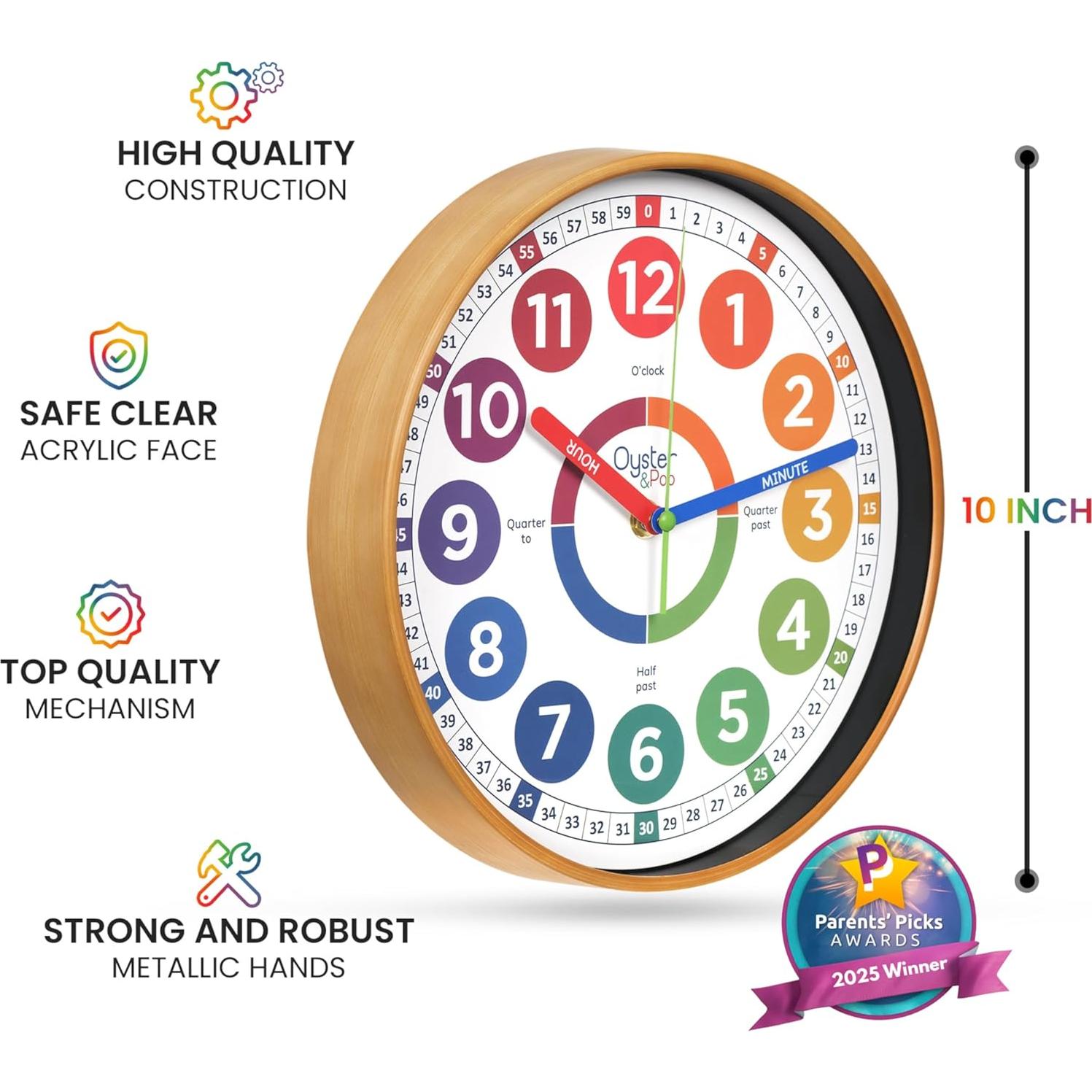 Reloj de Aprendizaje Oyster&Pop 25.4 cm Silencioso para Niños