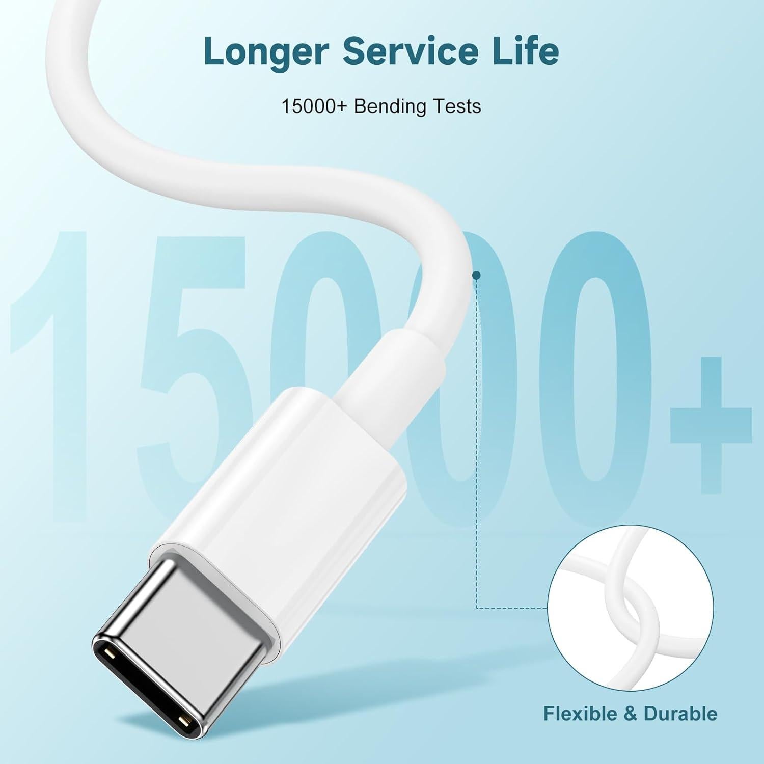 Cable USB C a USB C 60W 3Pack 1.8m Carga Rápida Blancos