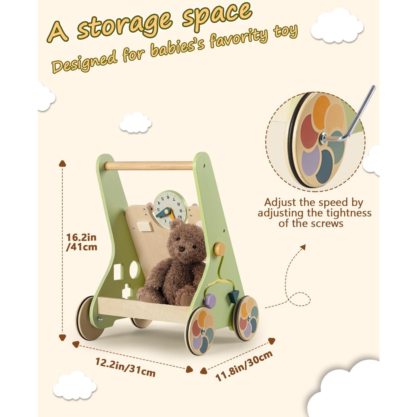 Andador de Madera LOL-FUN Verde para Bebé 6-12 Meses