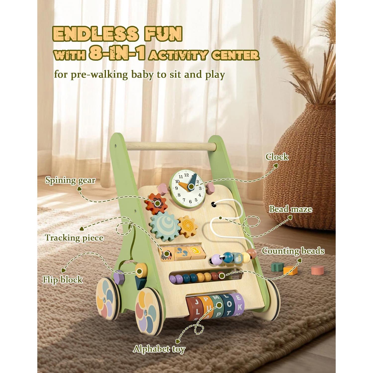 Andador de Madera LOL-FUN Verde para Bebé 6-12 Meses