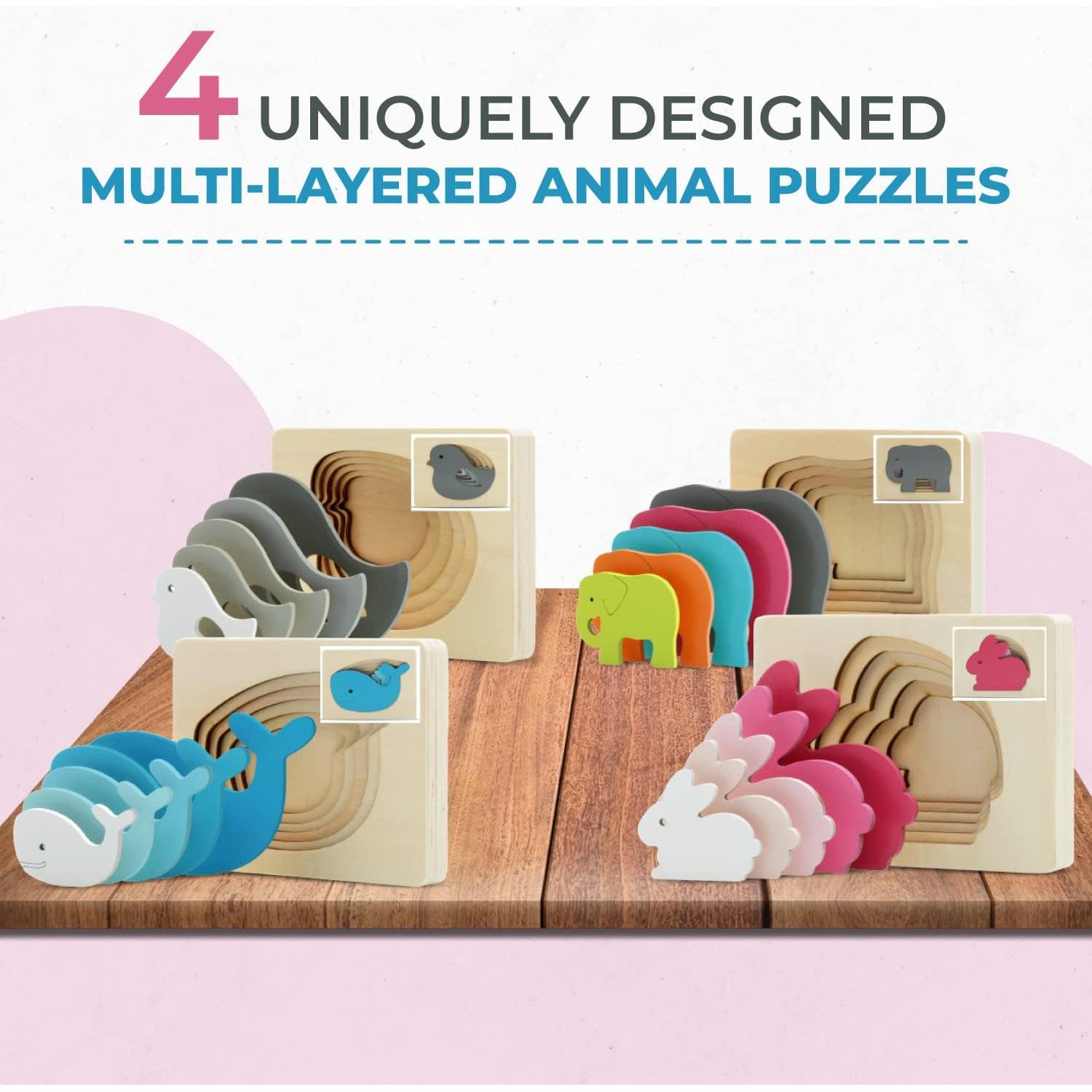 Rompecabezas de Madera TEKOR 4 Piezas Animales Educativos