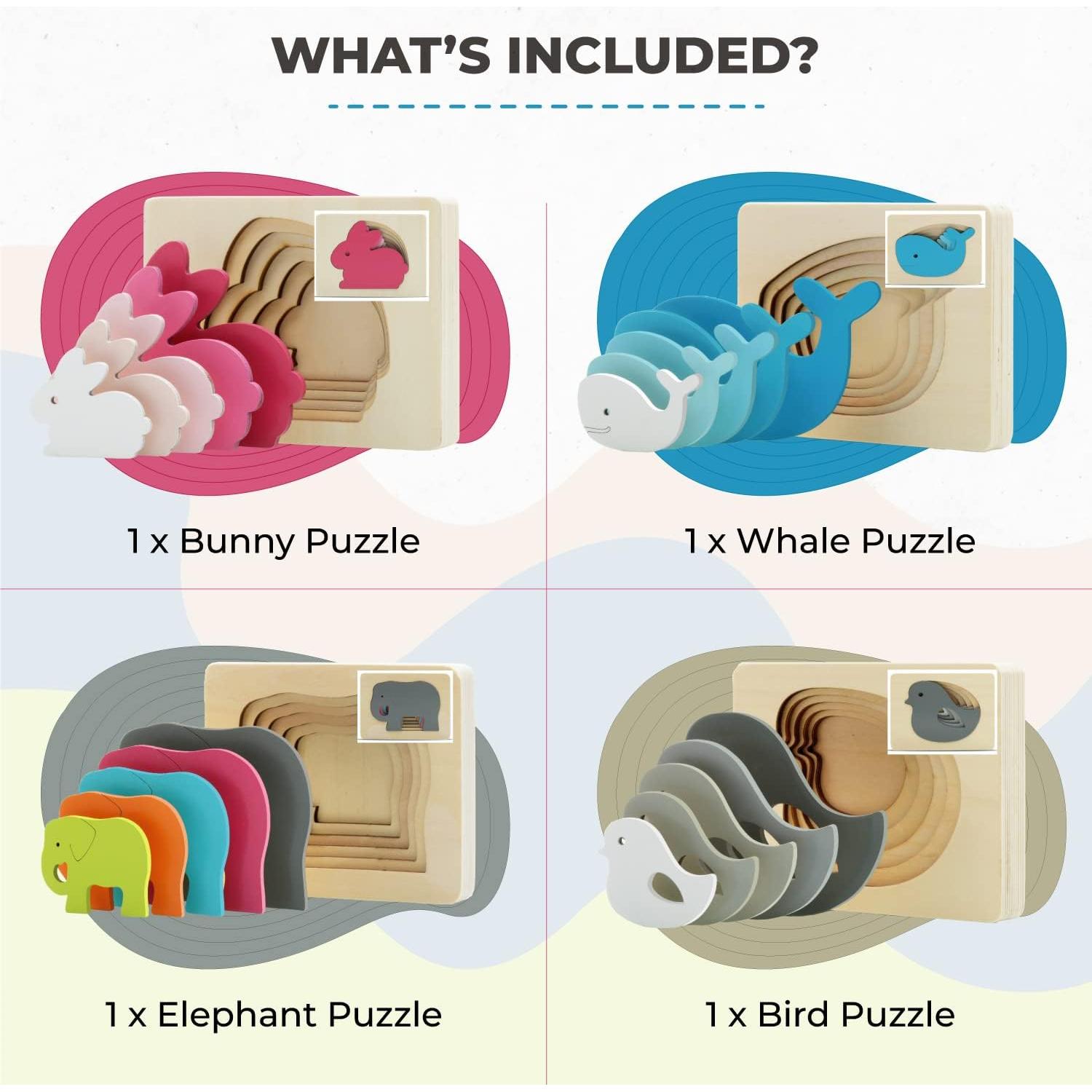 Rompecabezas de Madera TEKOR 4 Piezas Animales Educativos