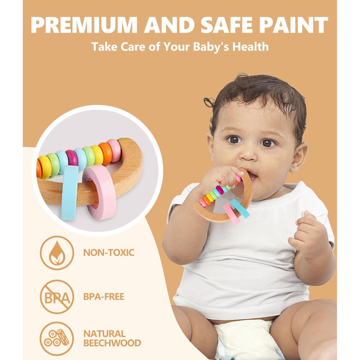 Set de 4 Sonajeros de Madera TUOWITA para Bebés 0-12 Meses