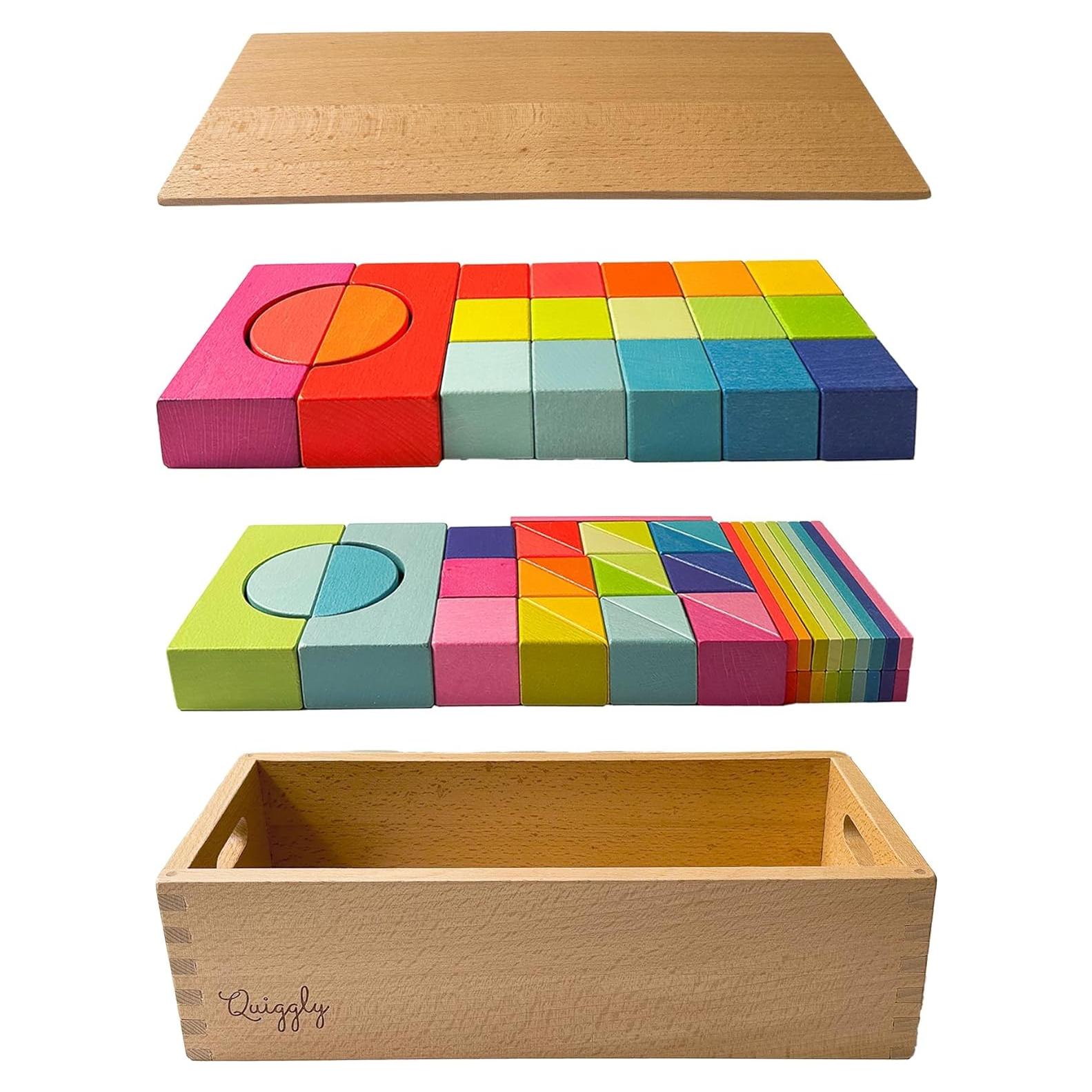 Bloques de Construcción de Madera Quiggly Montessori 68 Piezas