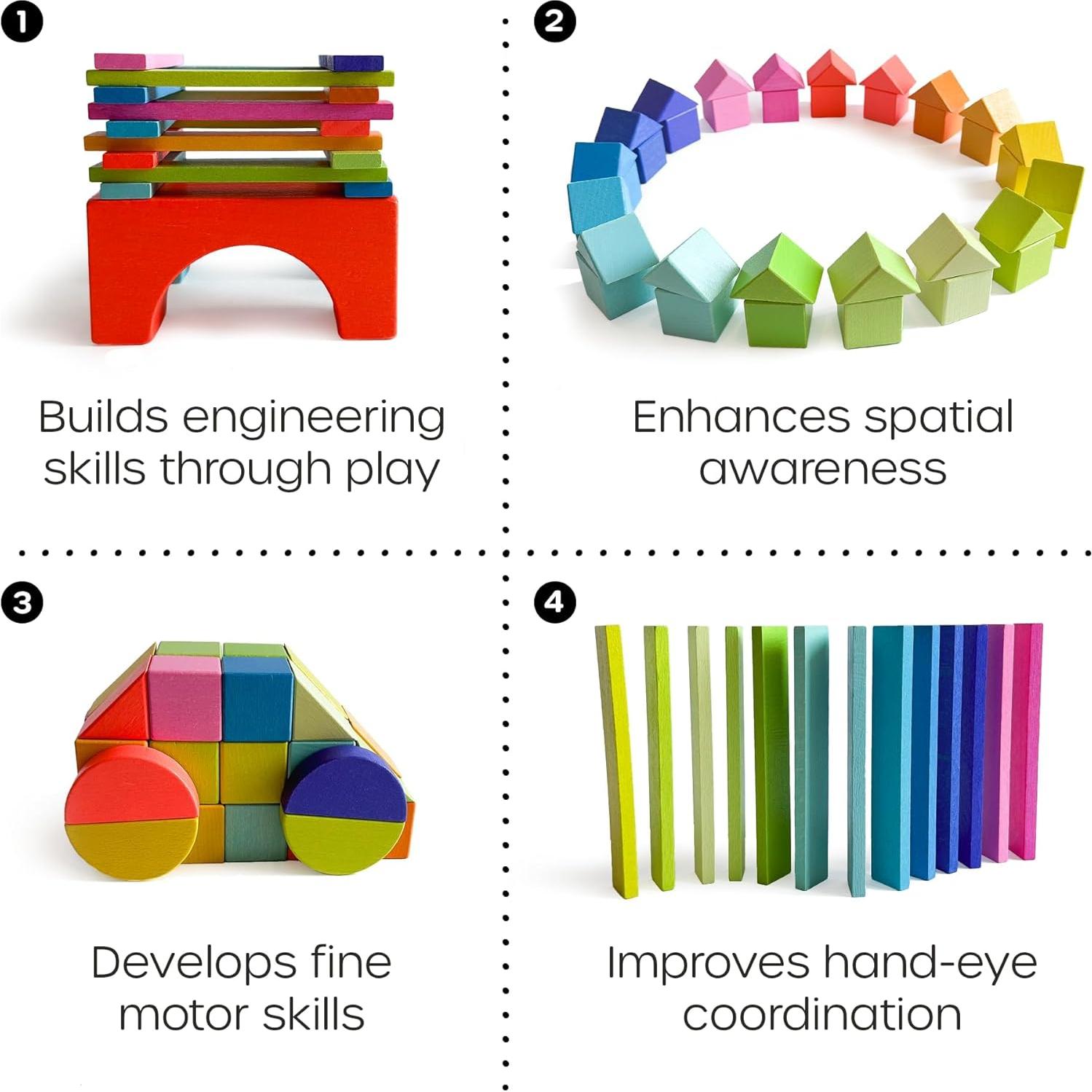 Bloques de Construcción de Madera Quiggly Montessori 68 Piezas