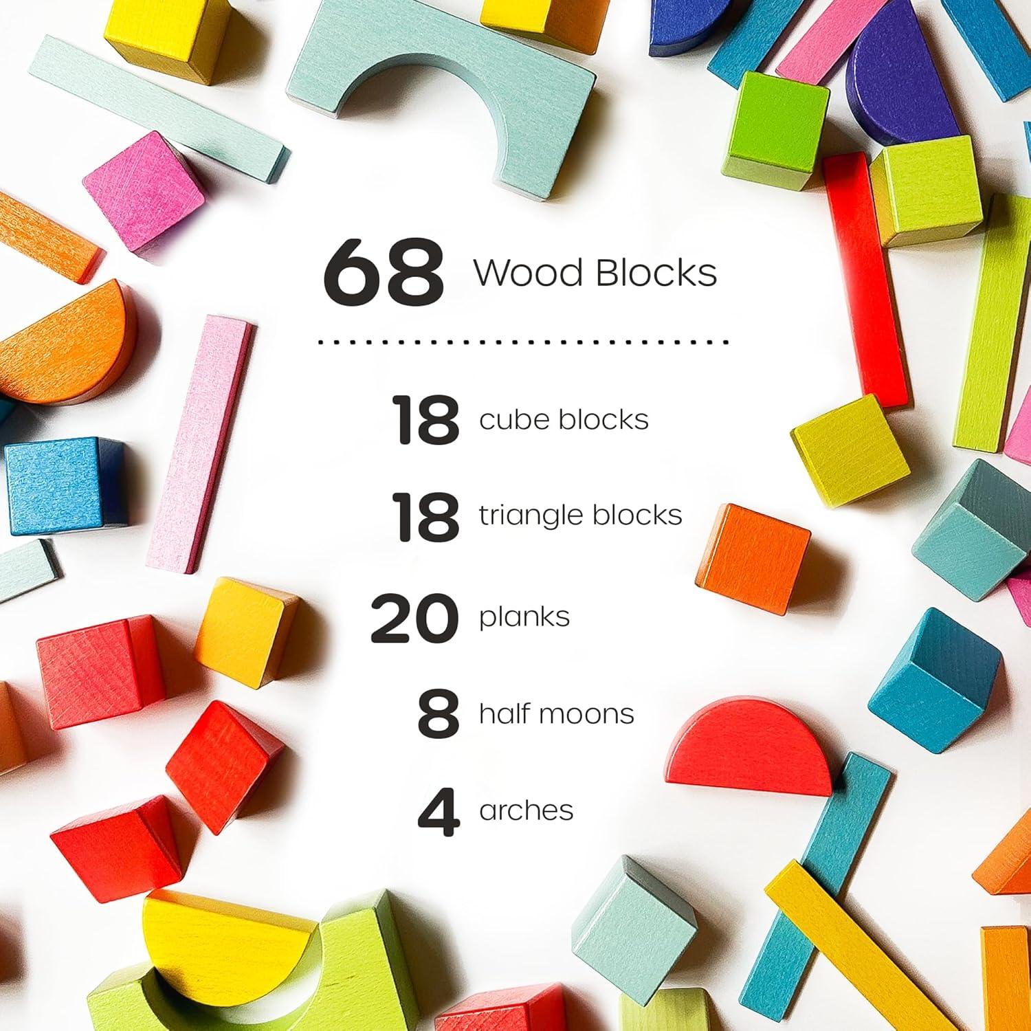Bloques de Construcción de Madera Quiggly Montessori 68 Piezas
