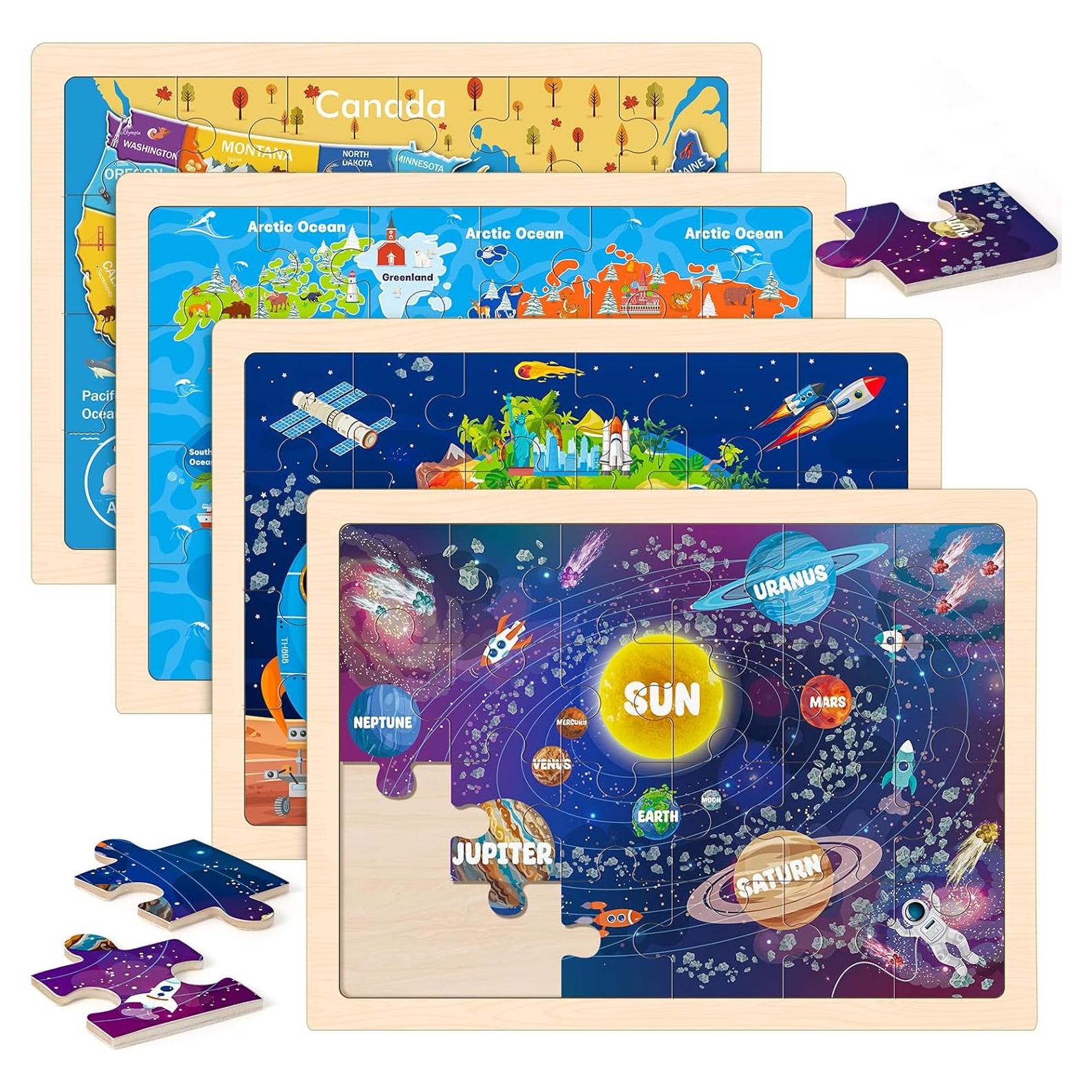 Rompecabezas de Madera Geografía LACCHOUFEE 4 Piezas 24 Piezas