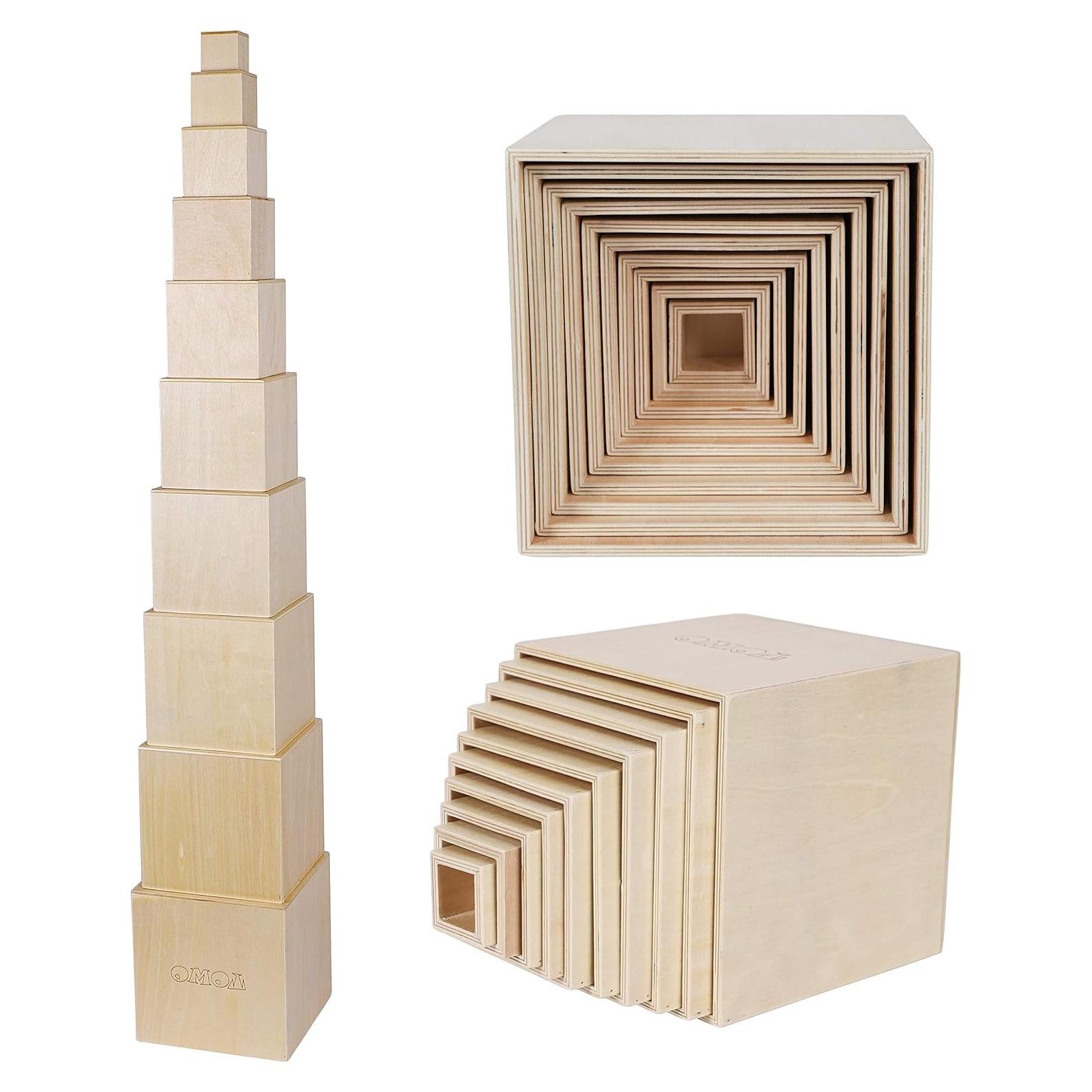 TOWO Wooden Stacking Boxes-Nesting and Sorting Cups Blocks for Toddlers-Stacking Cubes Educational Learning Toys for 2 Years Old Montessori Materials