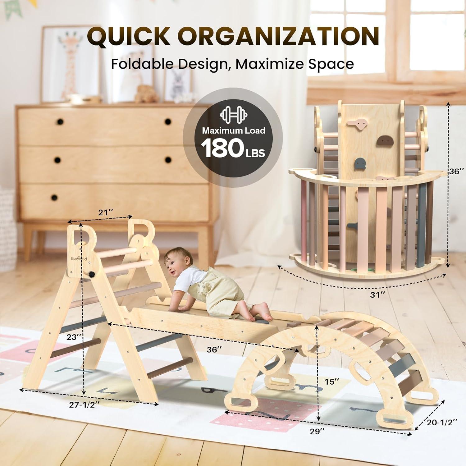 Conjunto de Escalada Pikler BlueWood 7 en 1 Rosa Mauve