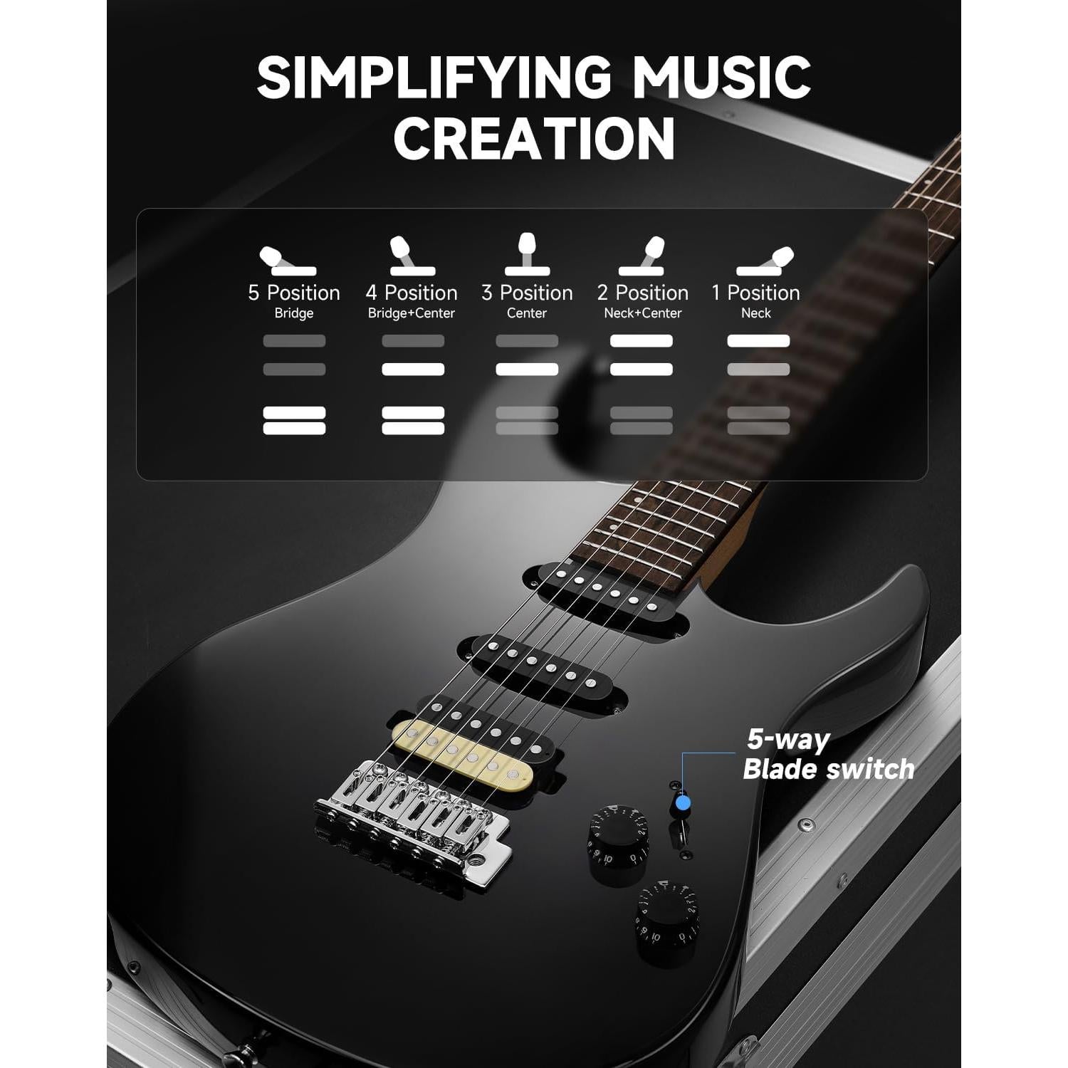 Guitarra Eléctrica Donner DMT-66 39" para Principiantes Negra