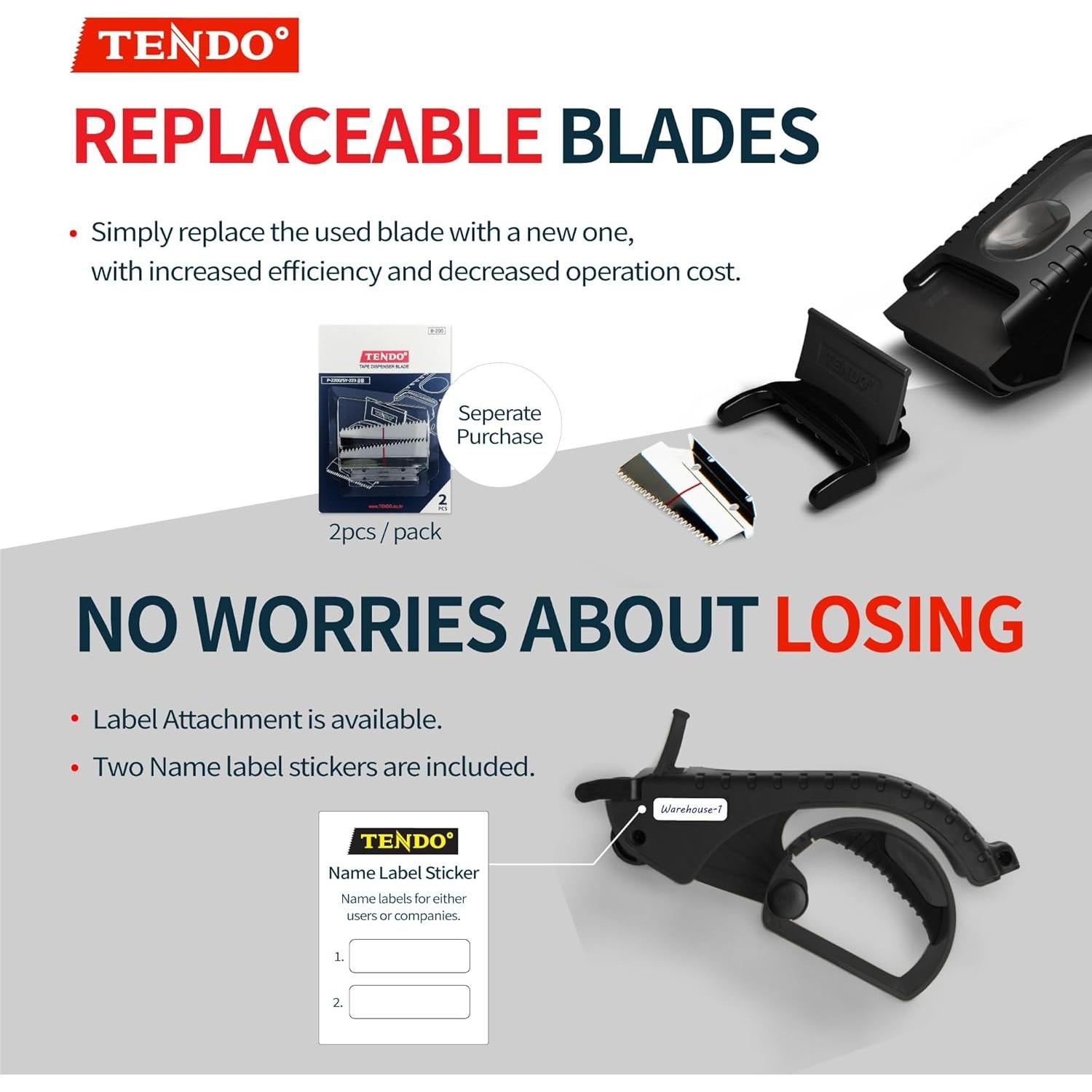 Dispensador de Cinta TENDO 2" Negro - Cuchilla Inclinada 10°