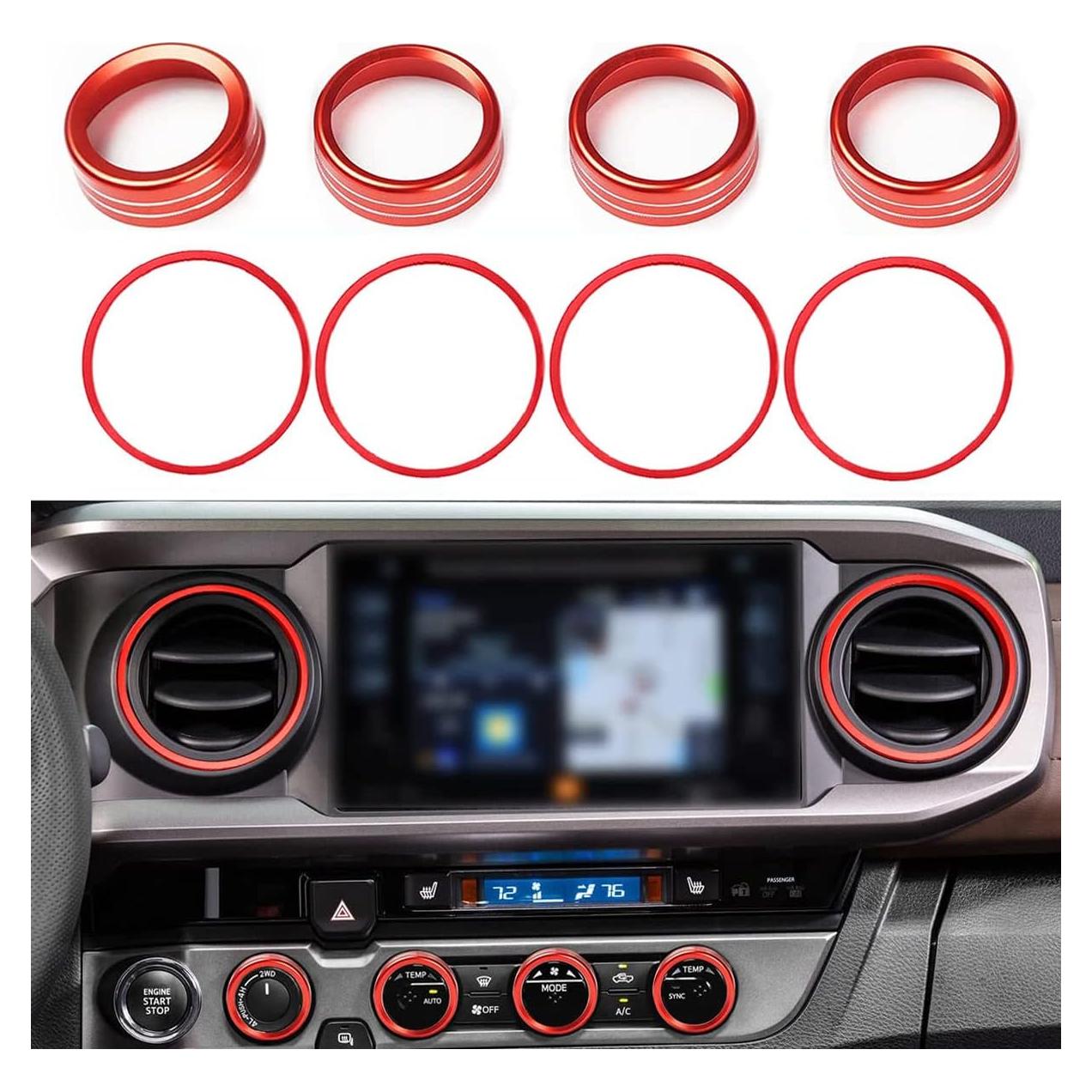 Cubiertas de Perilla de AC y Anillos de Ventilación Auovo para Toyota Tacoma 2016-2023 - 8 Piezas (Rojo)