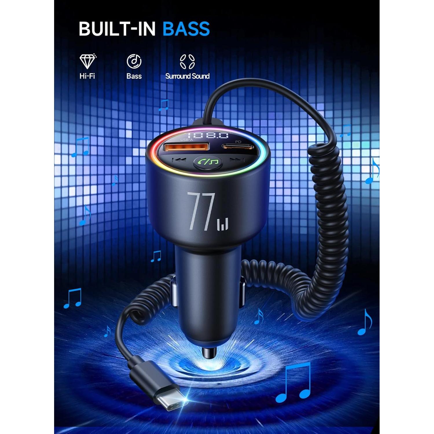 Transmisor FM Bluetooth 5.4 Bommiax 77W Carga Rápida 65W