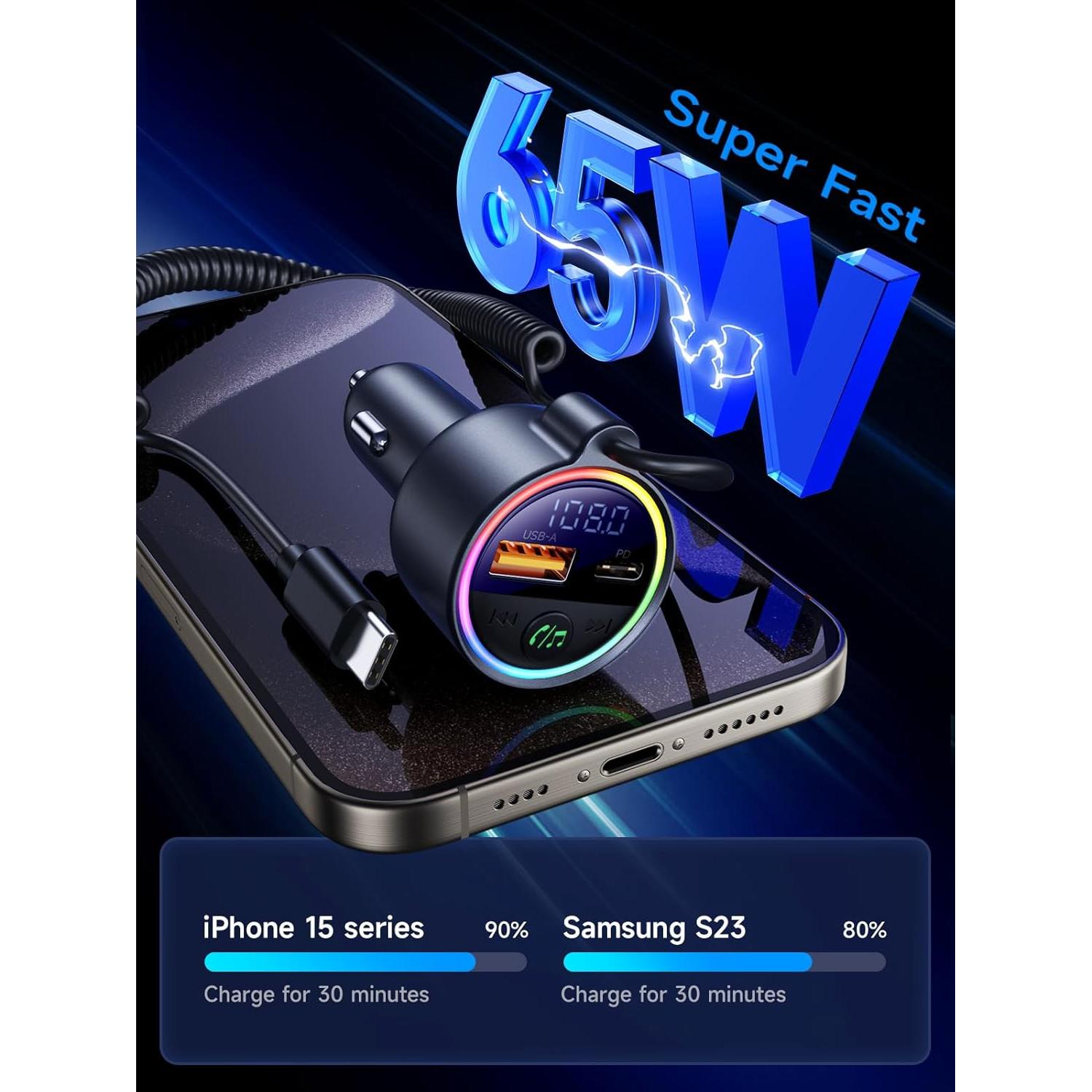 Transmisor FM Bluetooth 5.4 Bommiax 77W Carga Rápida 65W