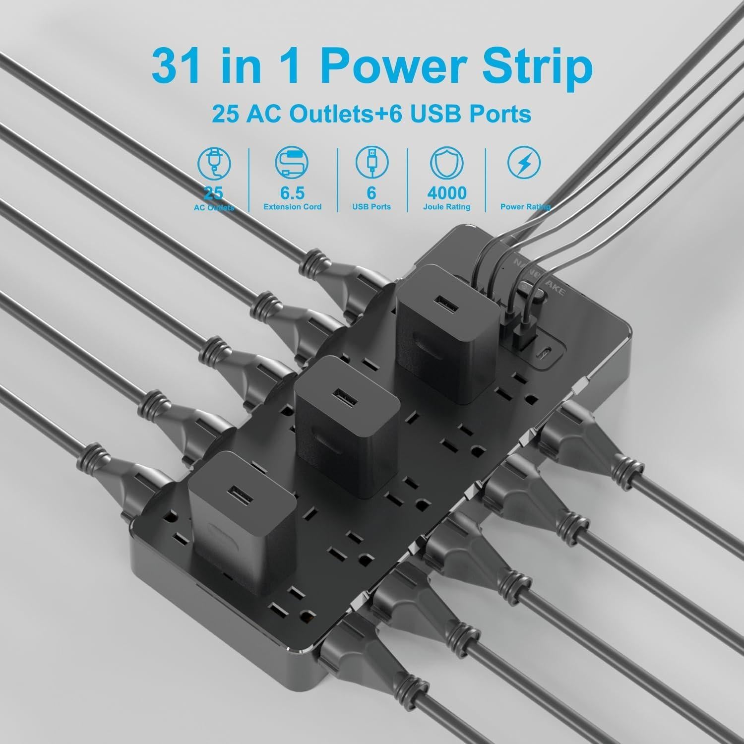 Protector de Sobretensión Nanolake 25 Salidas AC 6 USB 4000J