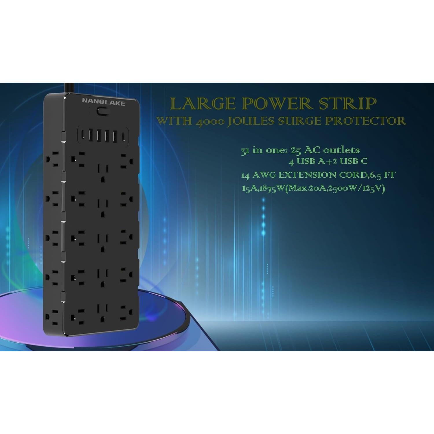 Protector de Sobretensión Nanolake 25 Salidas AC 6 USB 4000J