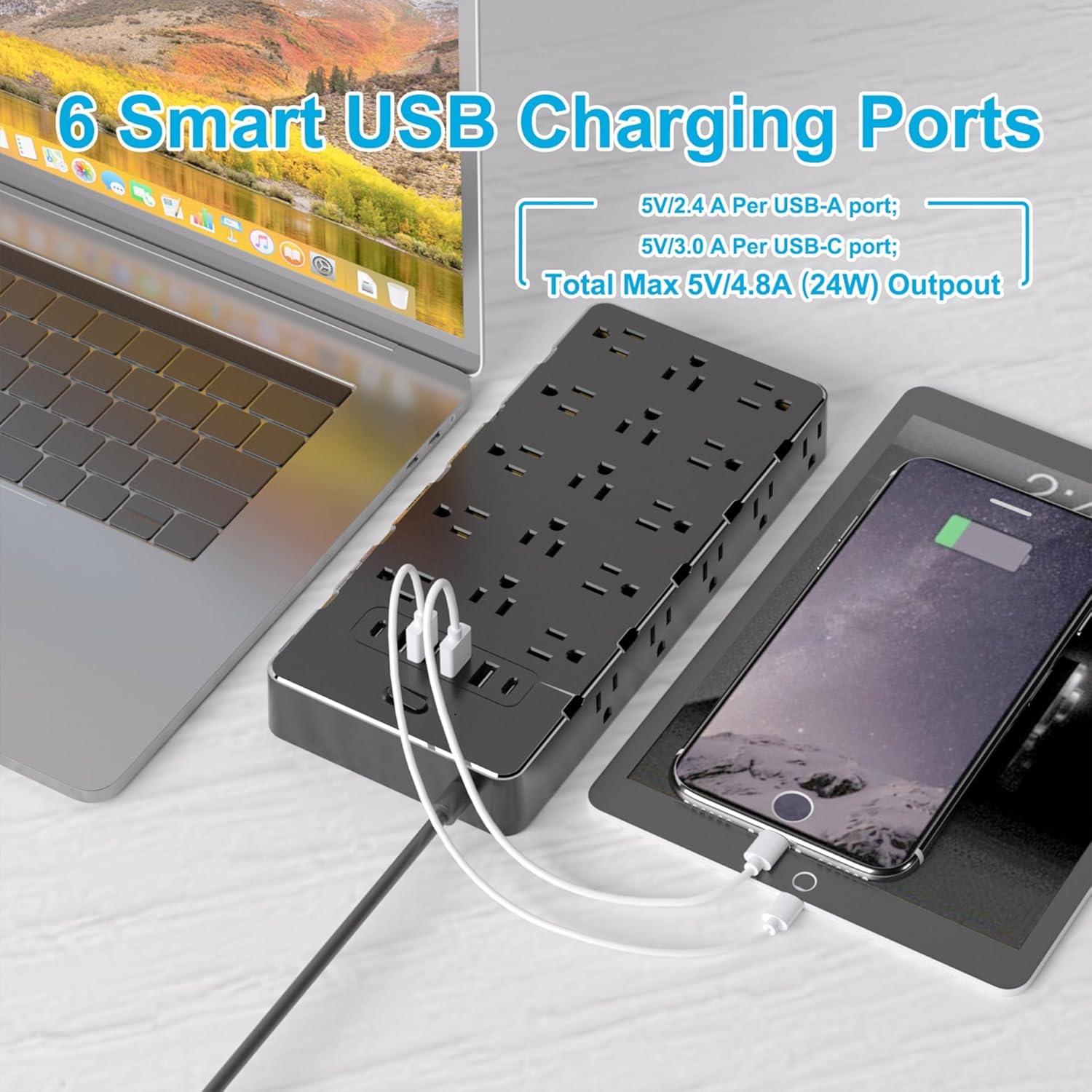 Protector de Sobretensión Nanolake 25 Salidas AC 6 USB 4000J