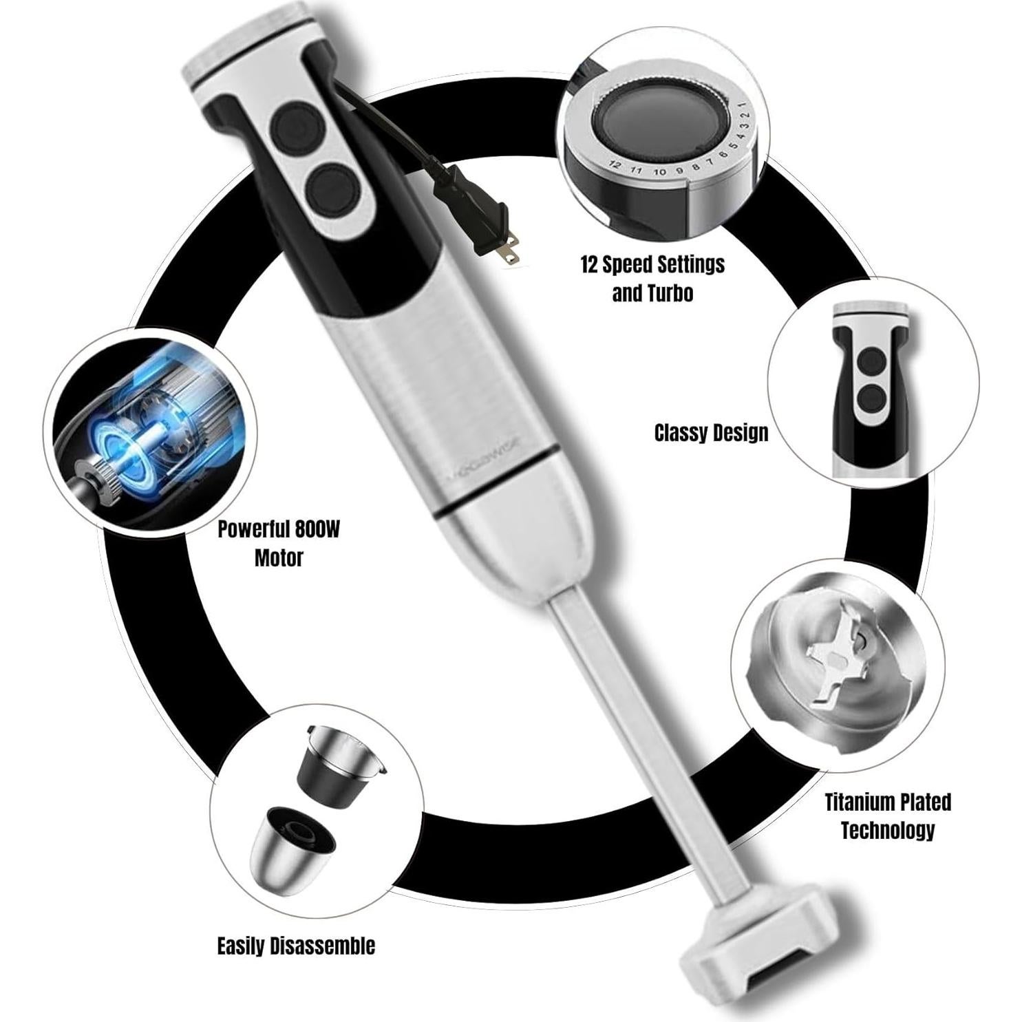 Batidora de Mano Megawise 400W 3 en 1 con Accesorios - Negro