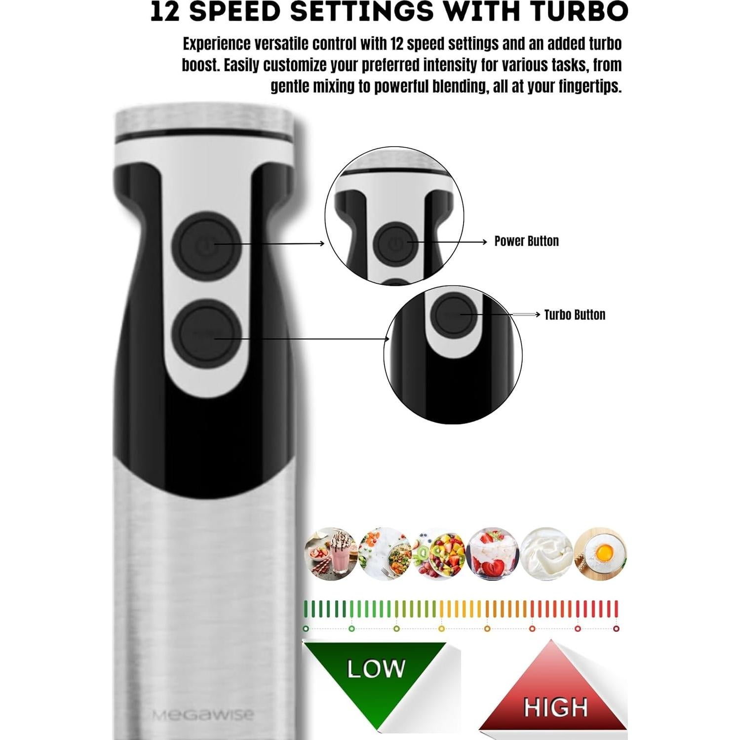 Batidora de Mano Megawise 400W 3 en 1 con Accesorios - Negro