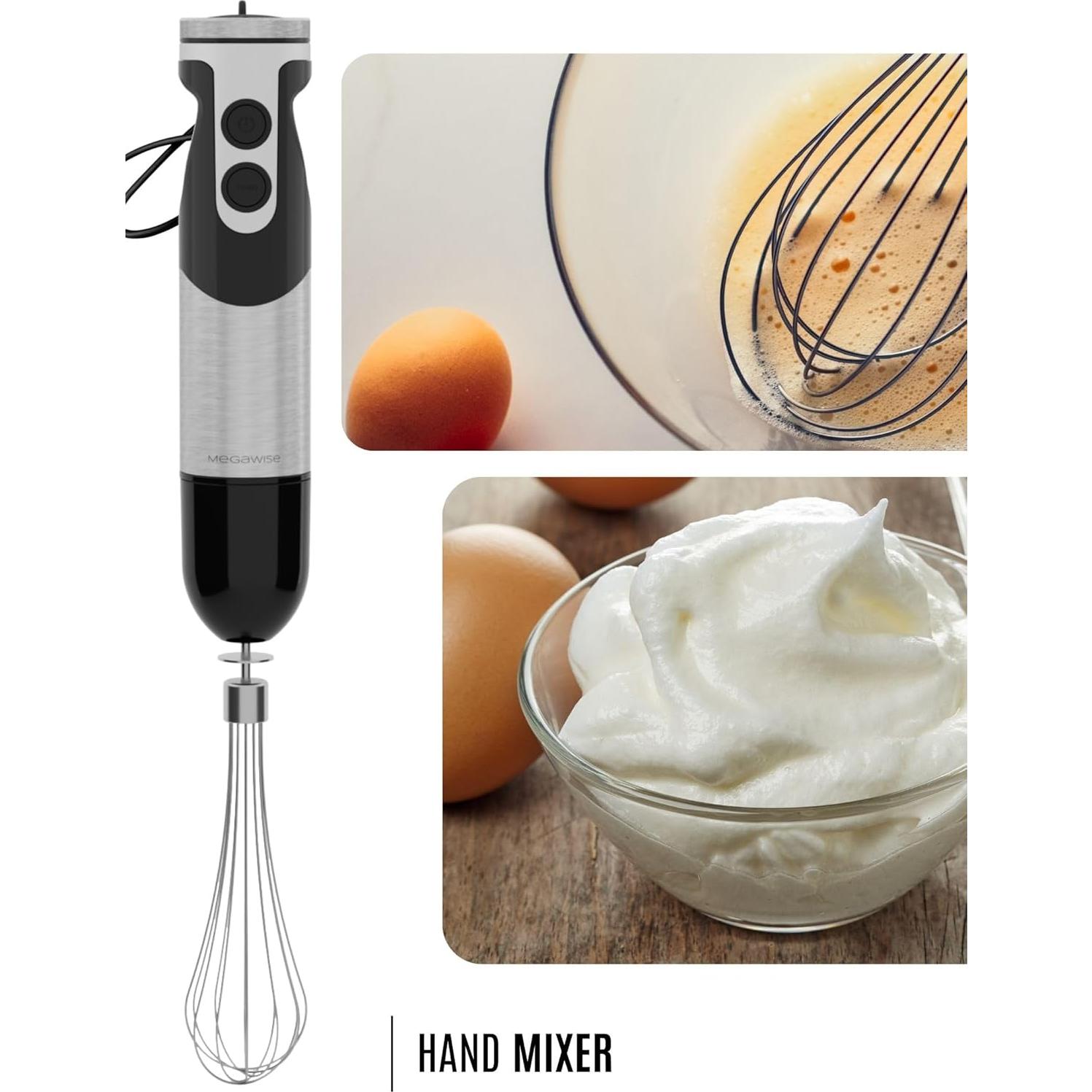 Batidora de Mano Megawise 400W 3 en 1 con Accesorios - Negro