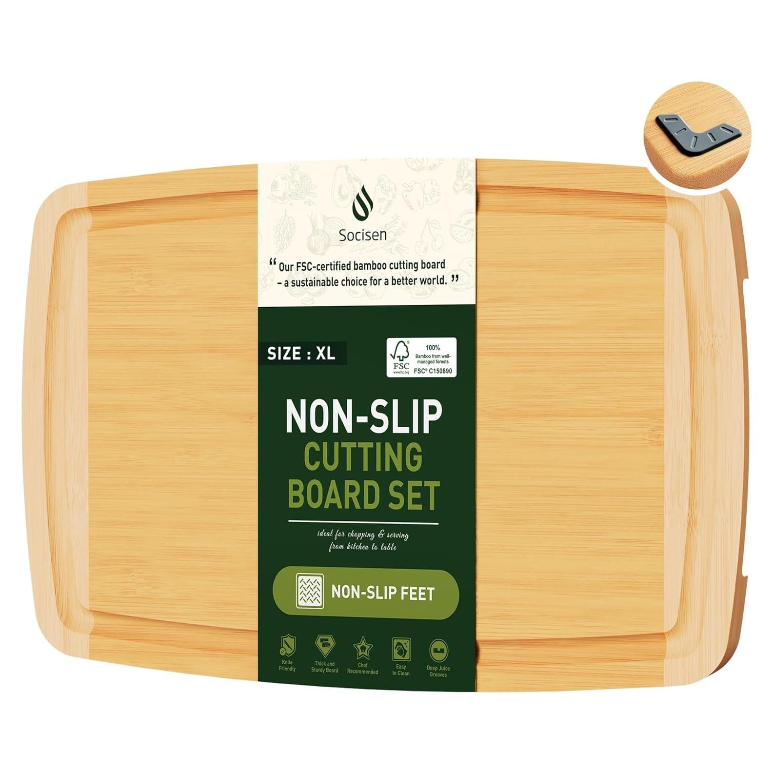 Tabla de Cortar Antideslizante Socisen de Bambú 44.5x30.5 cm