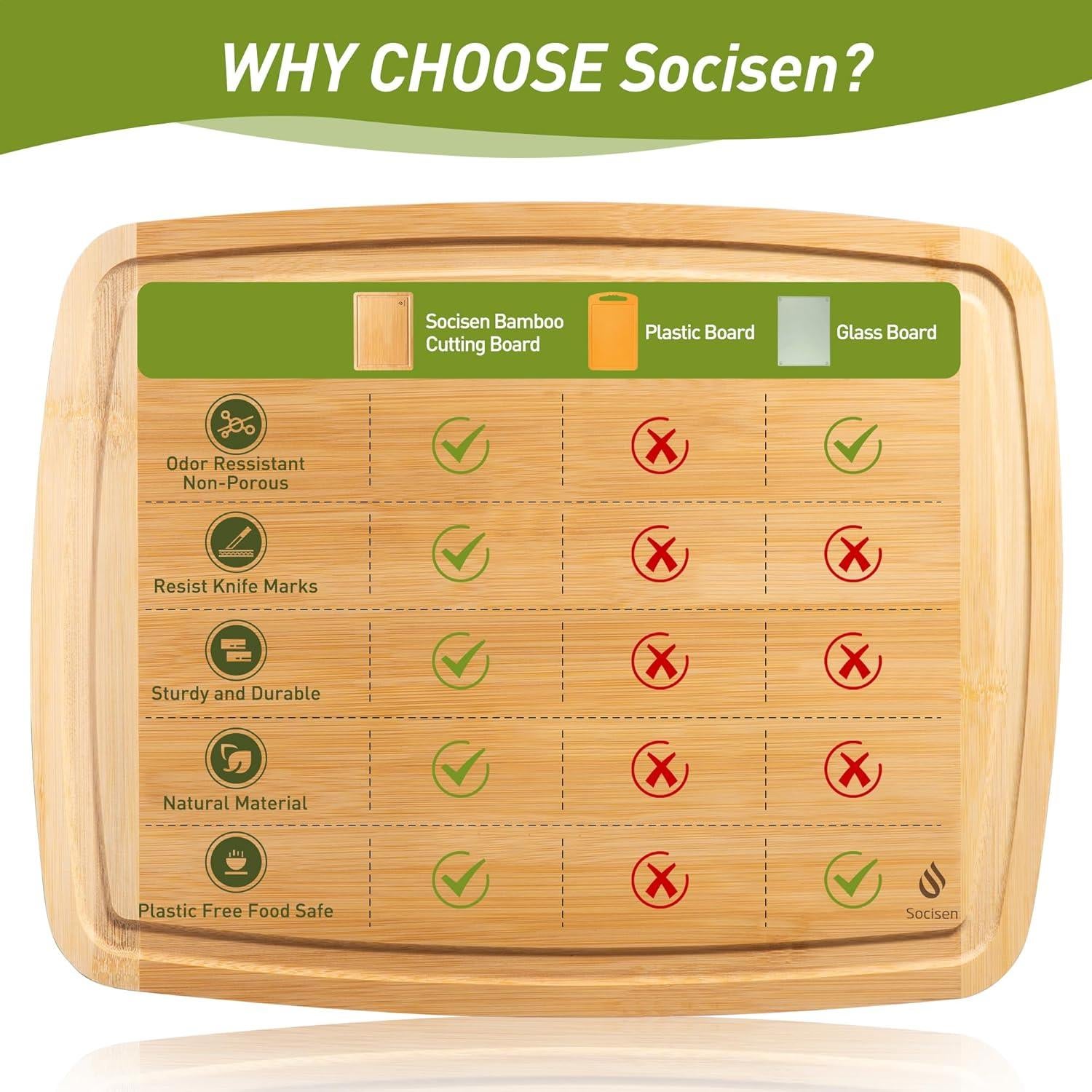 Tabla de Cortar Antideslizante Socisen de Bambú 44.5x30.5 cm