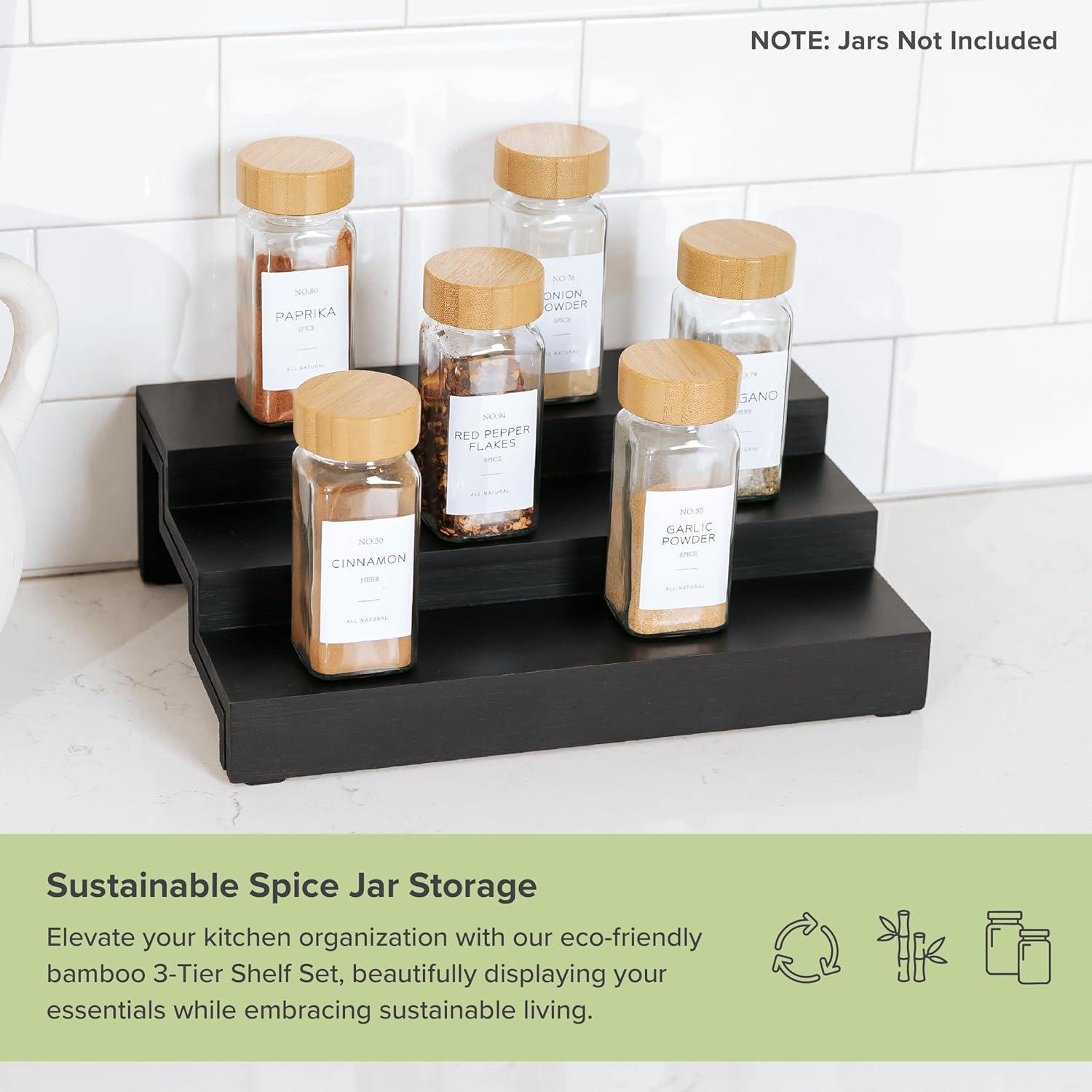 Organizador de Especias Expandible KitchenEdge 3 Niveles Bambú Negro