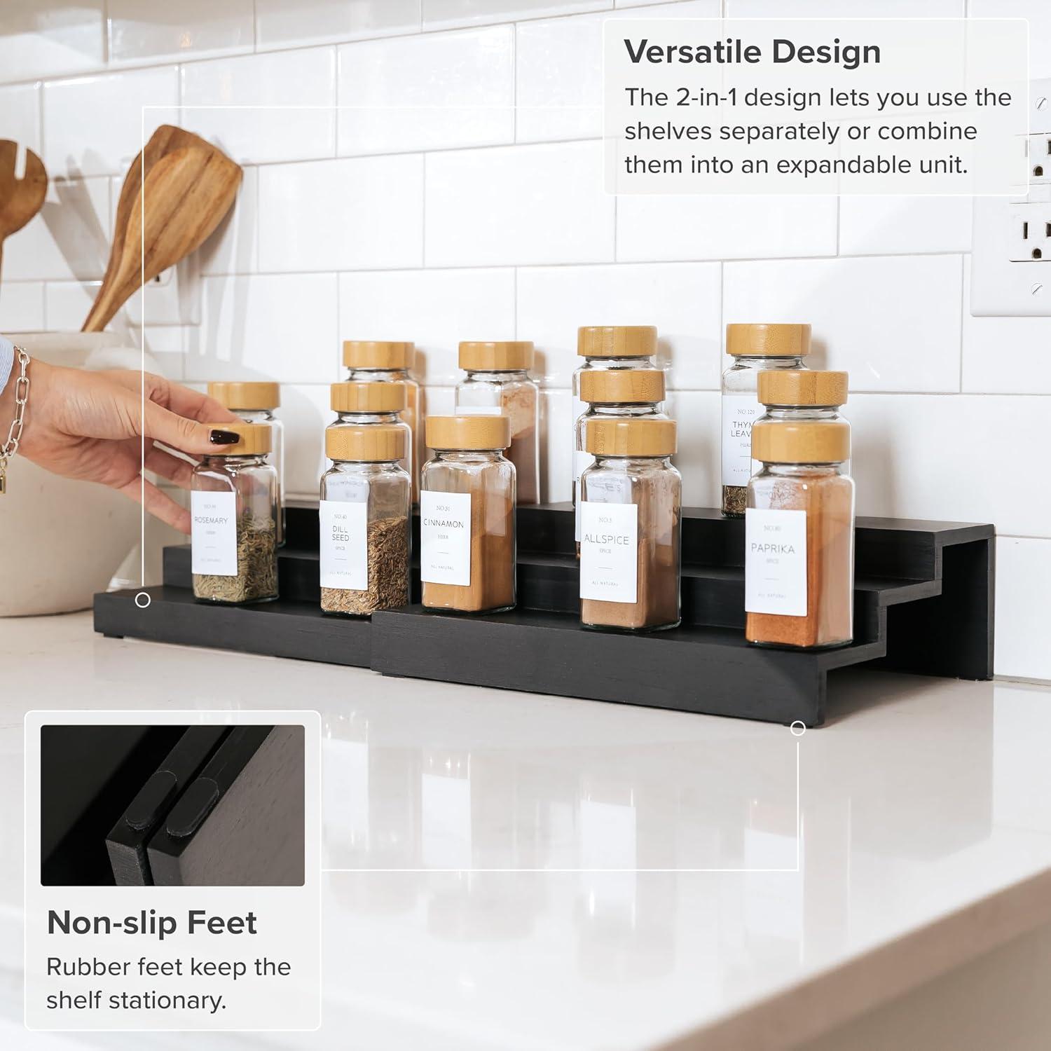 Organizador de Especias Expandible KitchenEdge 3 Niveles Bambú Negro