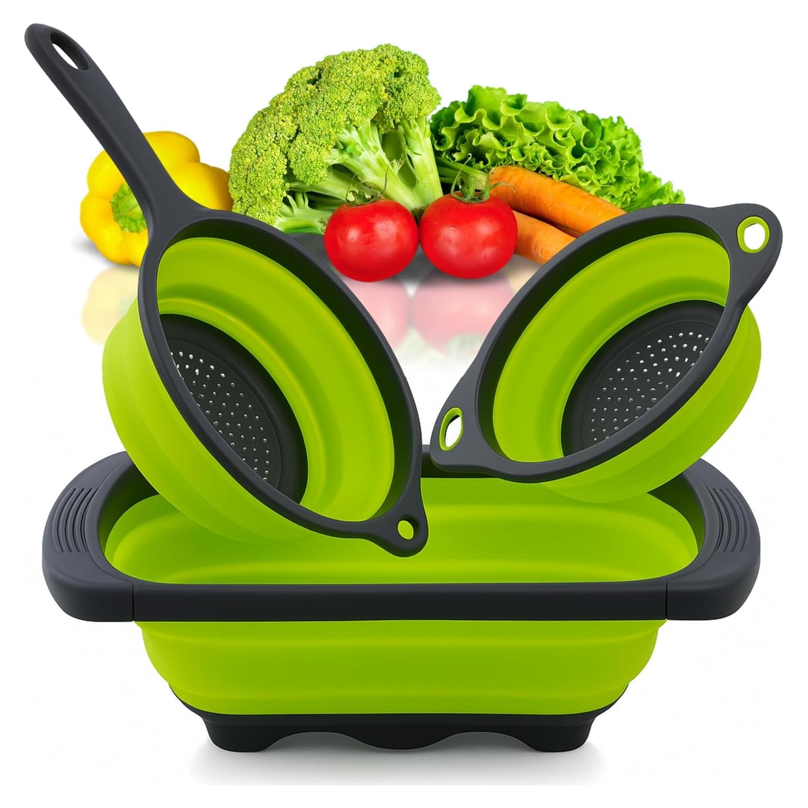 Juego de 3 coladores colapsables YARRD verdes de silicona