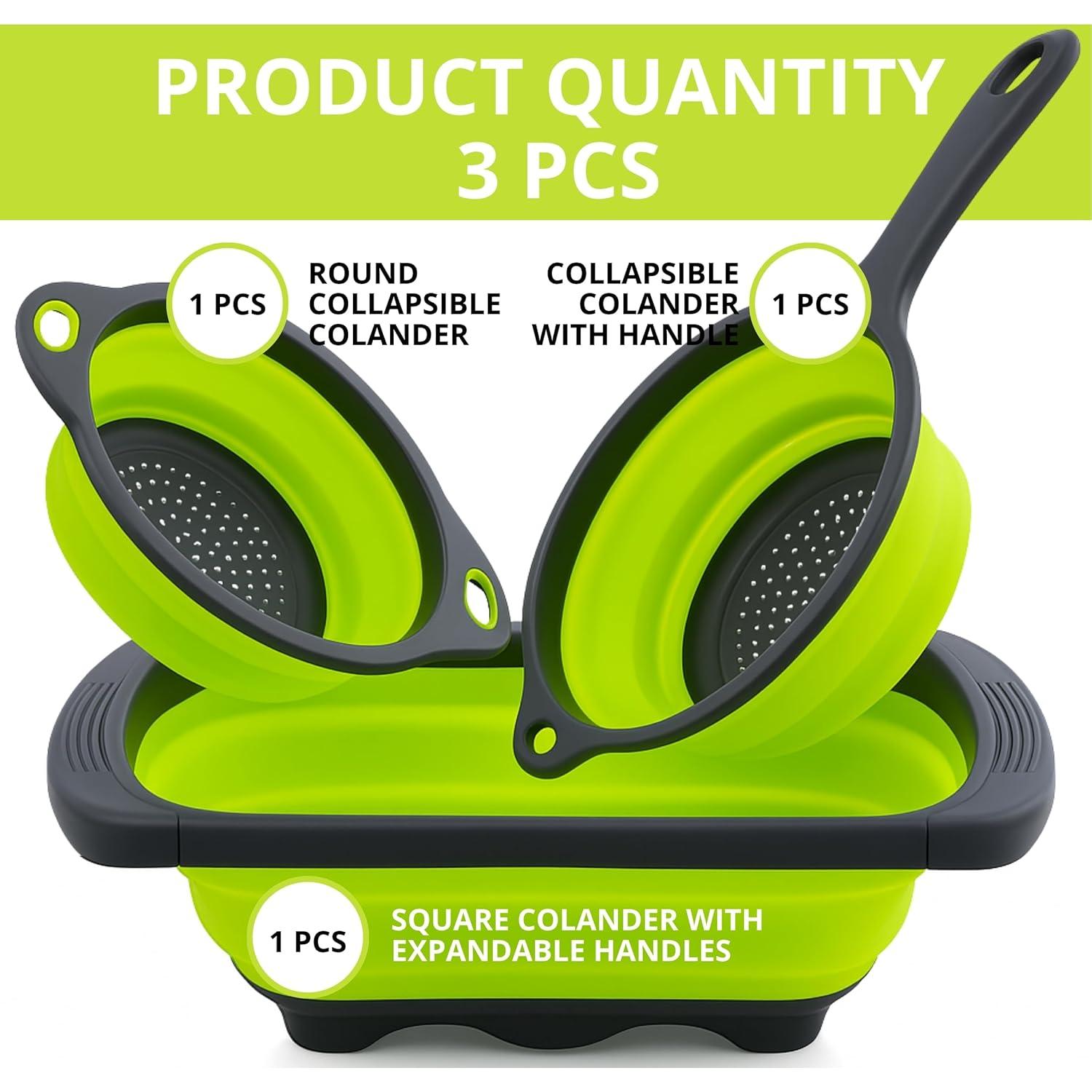 Juego de 3 coladores colapsables YARRD verdes de silicona