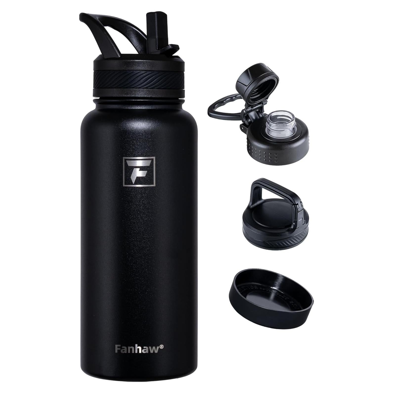 Botella de Agua Aislada Fanhaw 32 oz Acero Inoxidable Negro