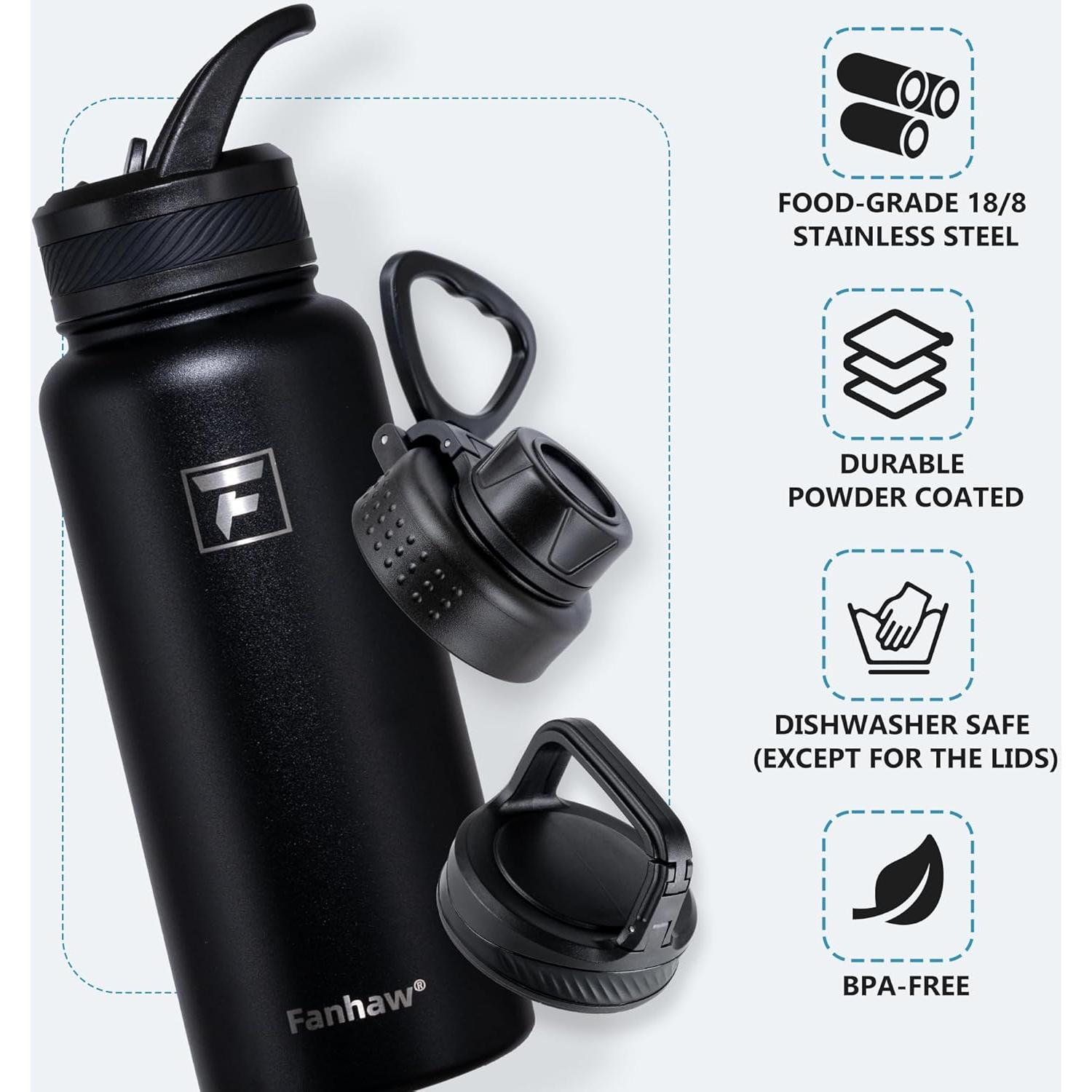 Botella de Agua Aislada Fanhaw 32 oz Acero Inoxidable Negro