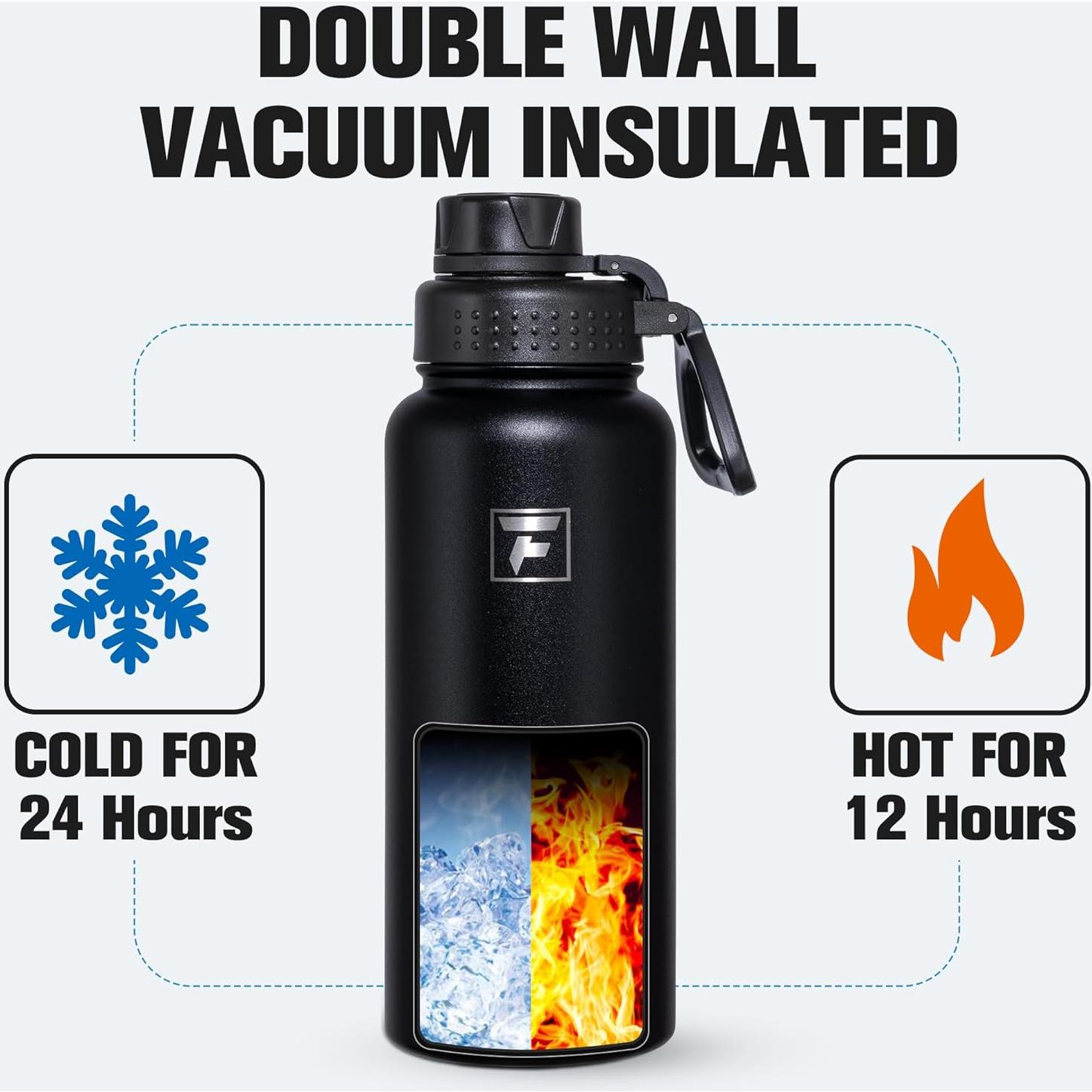 Botella de Agua Aislada Fanhaw 32 oz Acero Inoxidable Negro