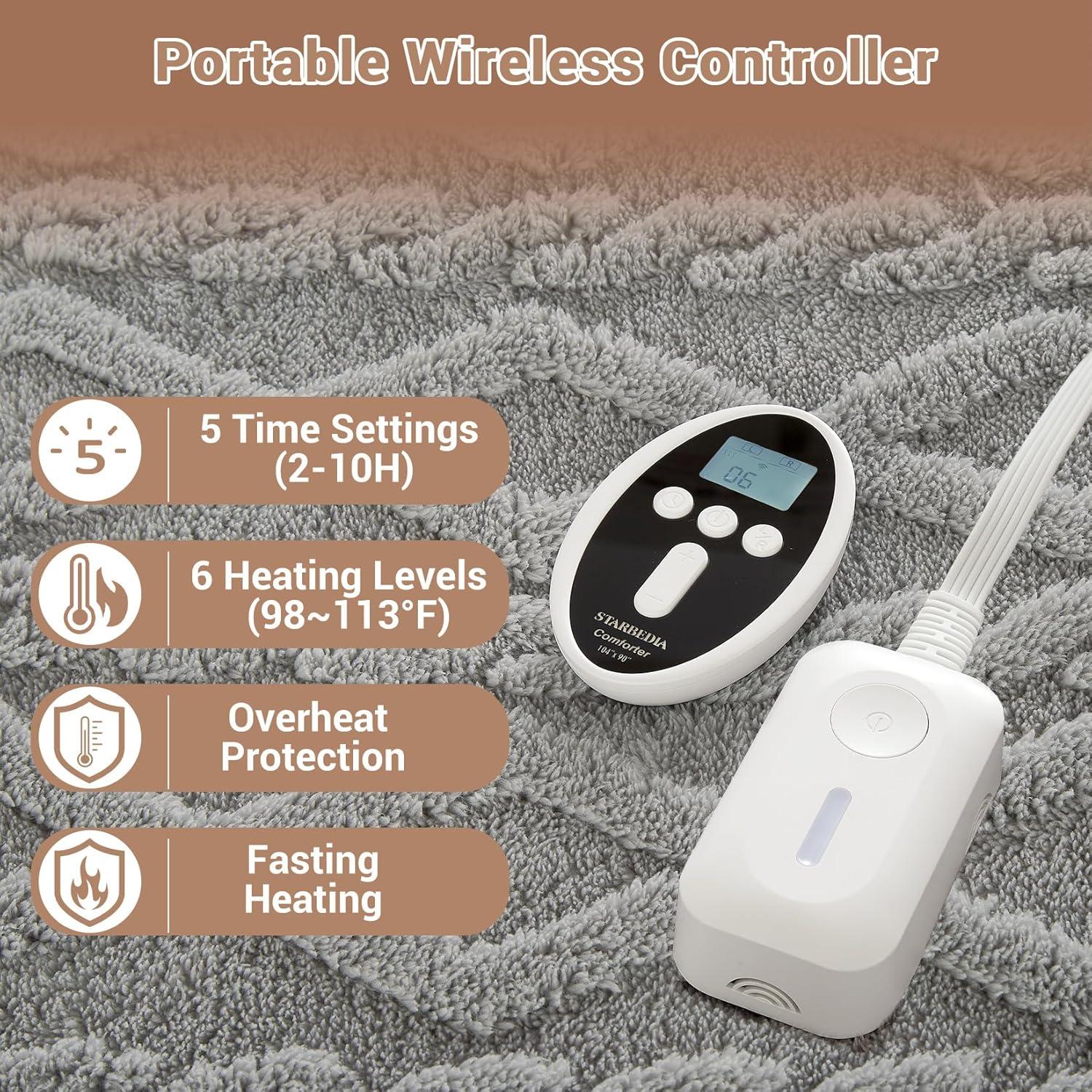 Manta Térmica Eléctrica STARBEDIA Queen Gris 90x90cm 6 Niveles