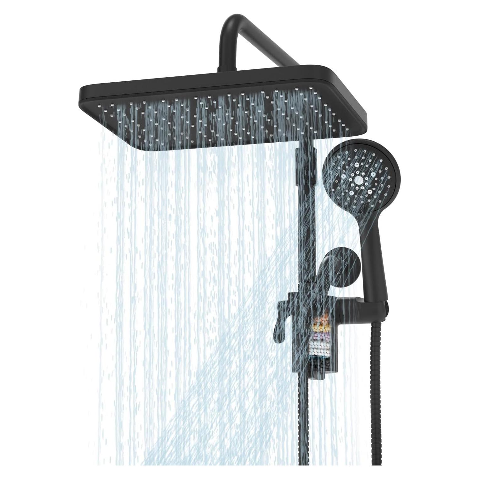 Cabezal de Ducha Filtrado Sankecao 30.48 cm Doble Spray Negro