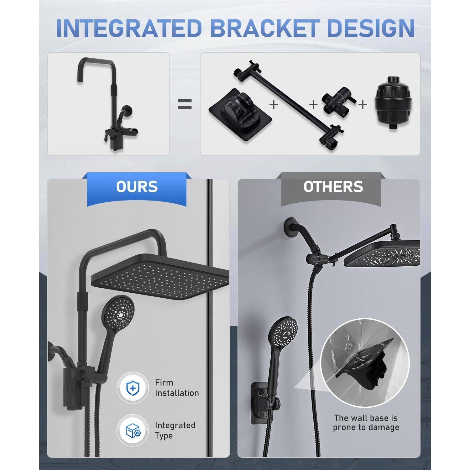 Cabezal de Ducha Filtrado Sankecao 30.48 cm Doble Spray Negro