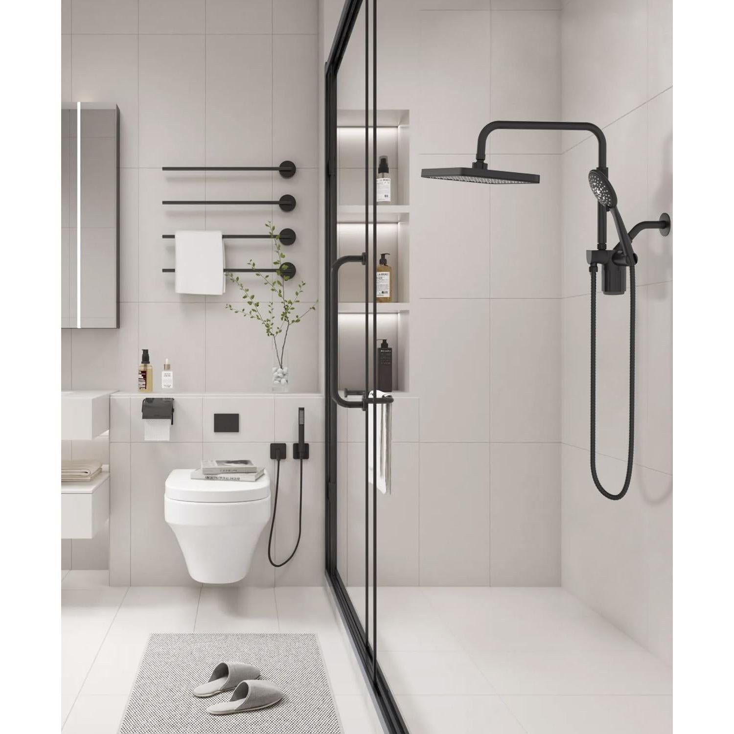 Cabezal de Ducha Filtrado Sankecao 30.48 cm Doble Spray Negro