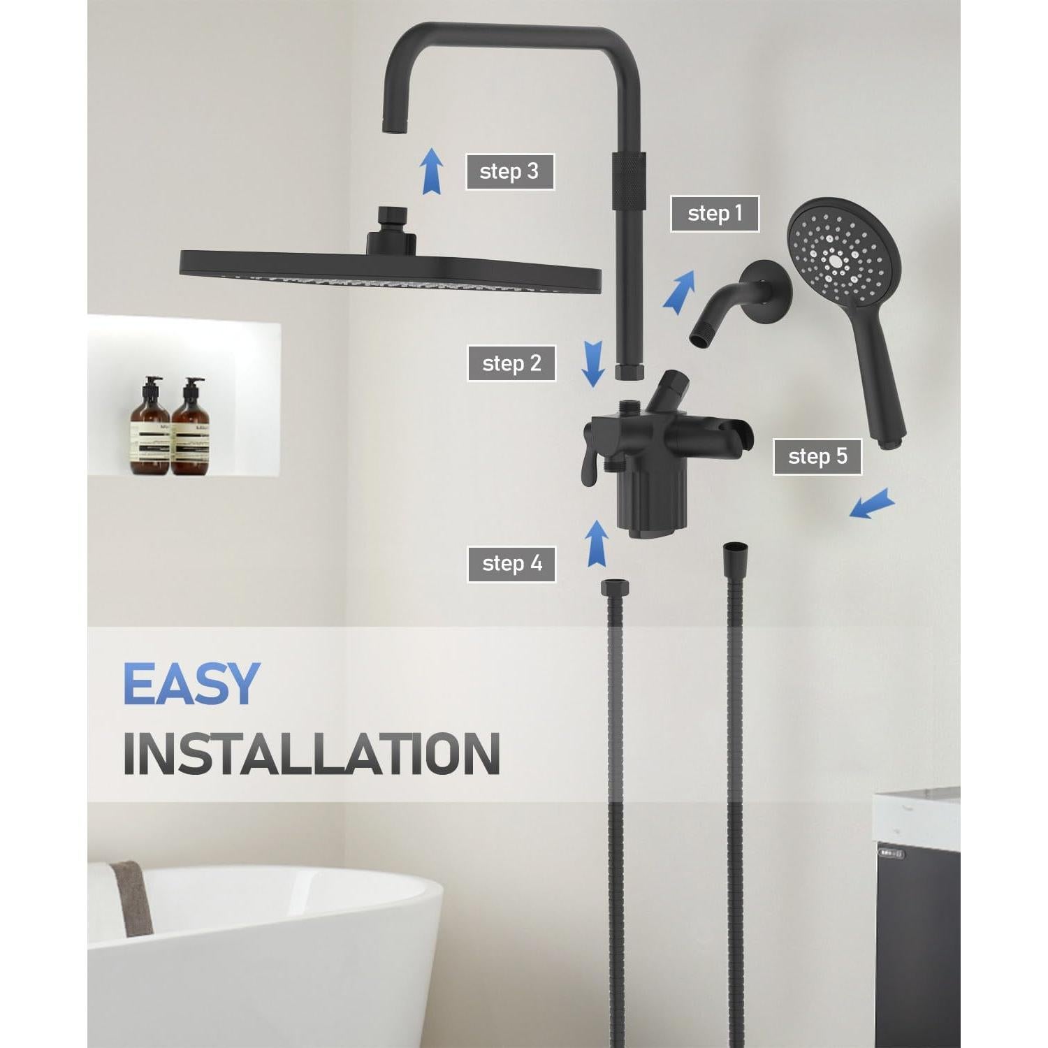 Cabezal de Ducha Filtrado Sankecao 30.48 cm Doble Spray Negro