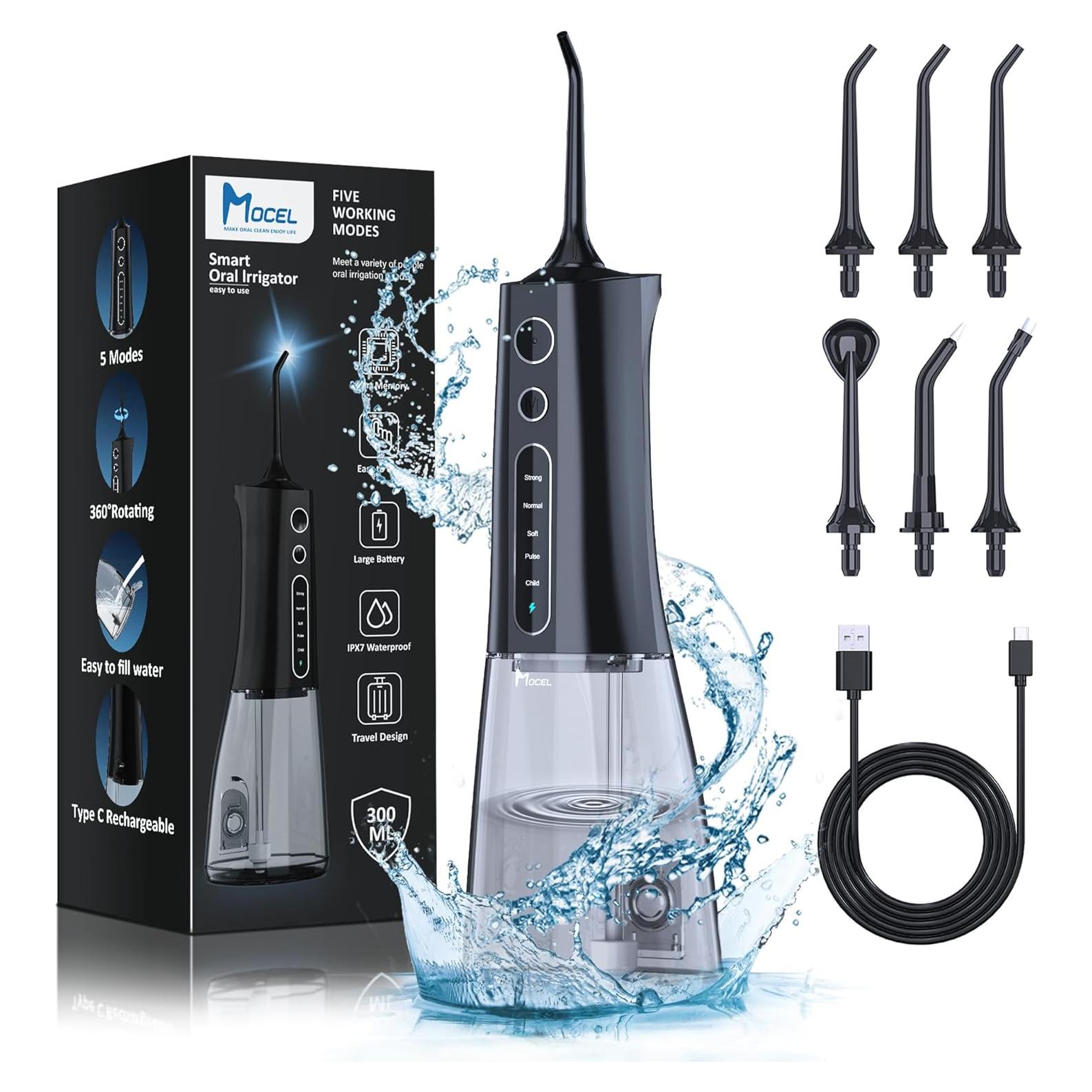 Irrigador Oral Inalámbrico MOCEL 300ML 5 Modos Pantalla LED