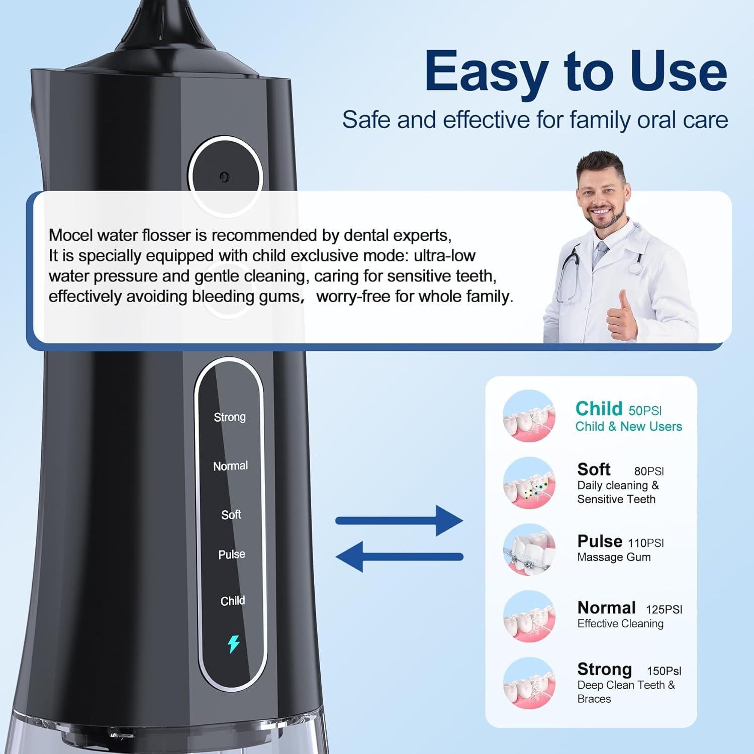 Irrigador Oral Inalámbrico MOCEL 300ML 5 Modos Pantalla LED