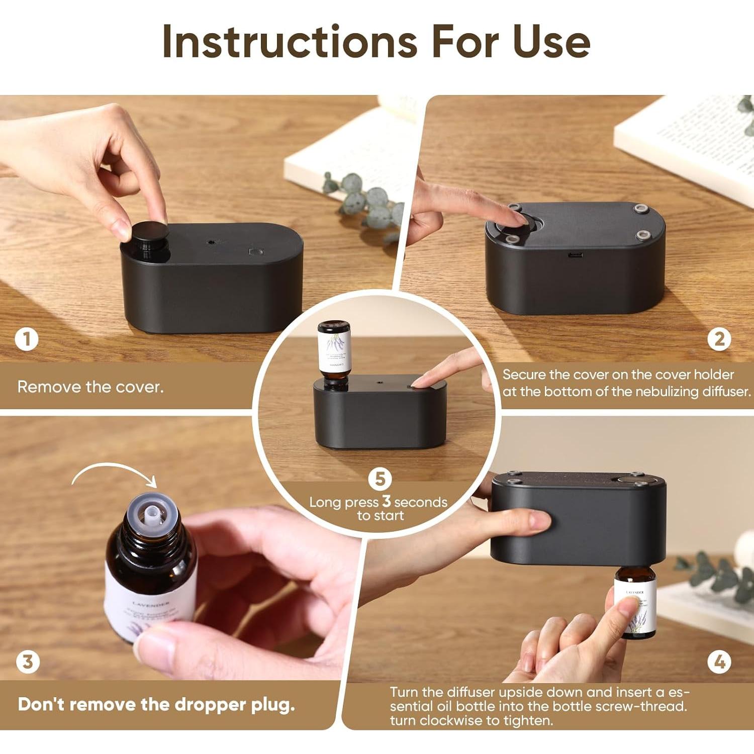 Difusor de Aceite Esencial Sin Agua Nexalithron Negro 20ml