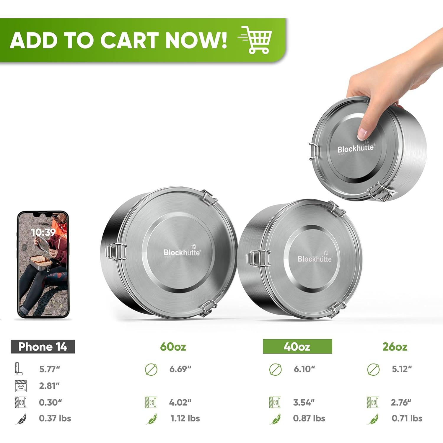 Contenedor de Almuerzo de Acero Inoxidable Blockhütte 1200ml