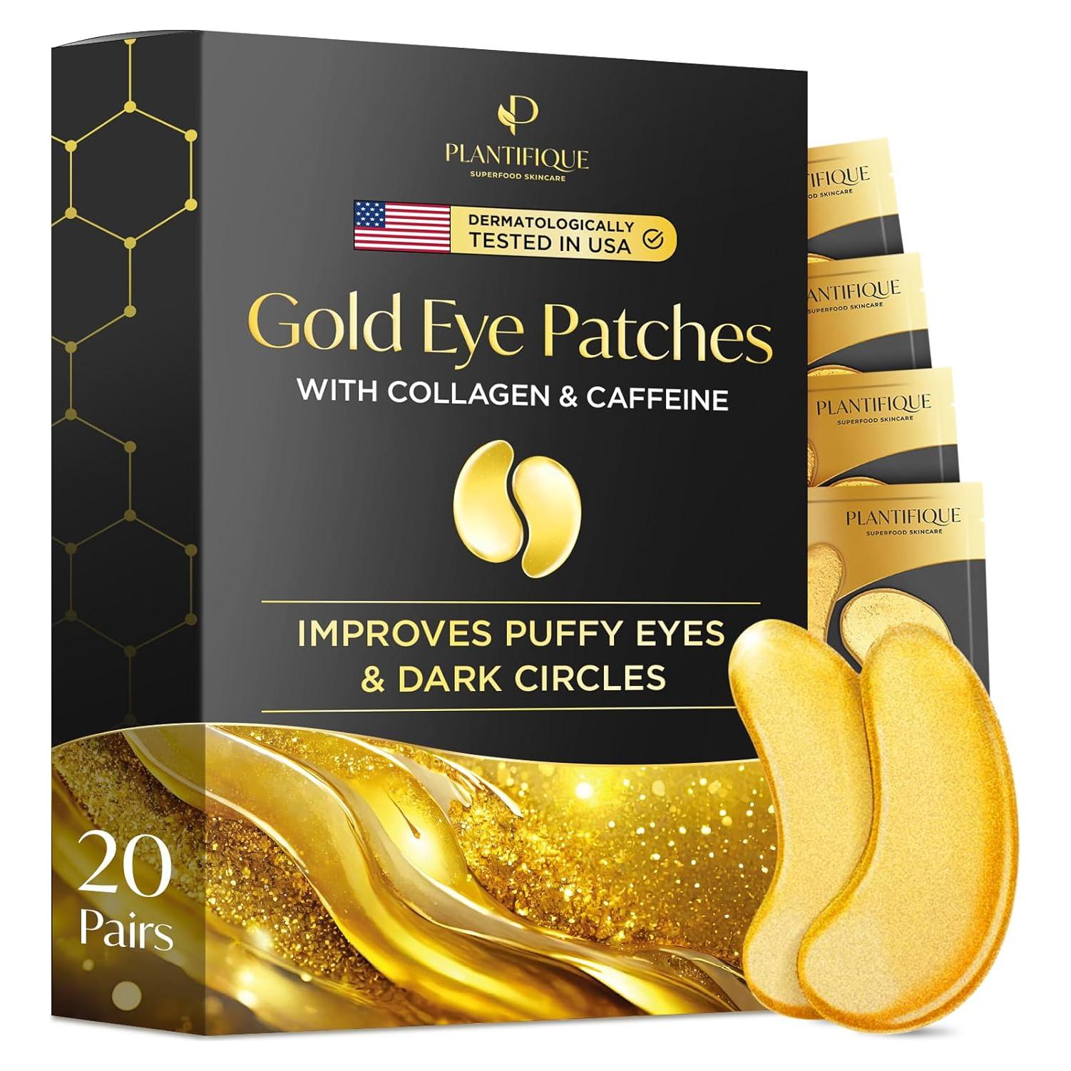 Parches de Ojos Dorados Plantifique | 20 Pares | Hidratantes