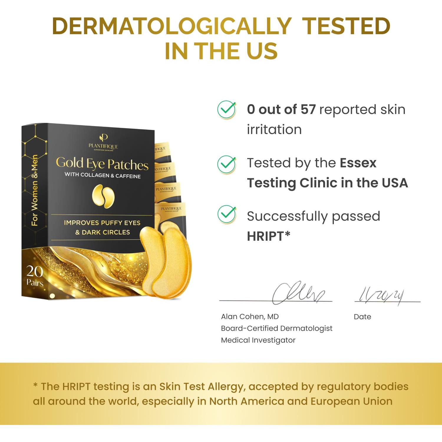 Parches de Ojos Dorados Plantifique | 20 Pares | Hidratantes