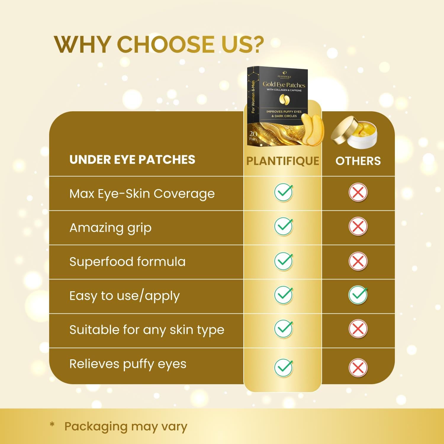 Parches de Ojos Dorados Plantifique | 20 Pares | Hidratantes