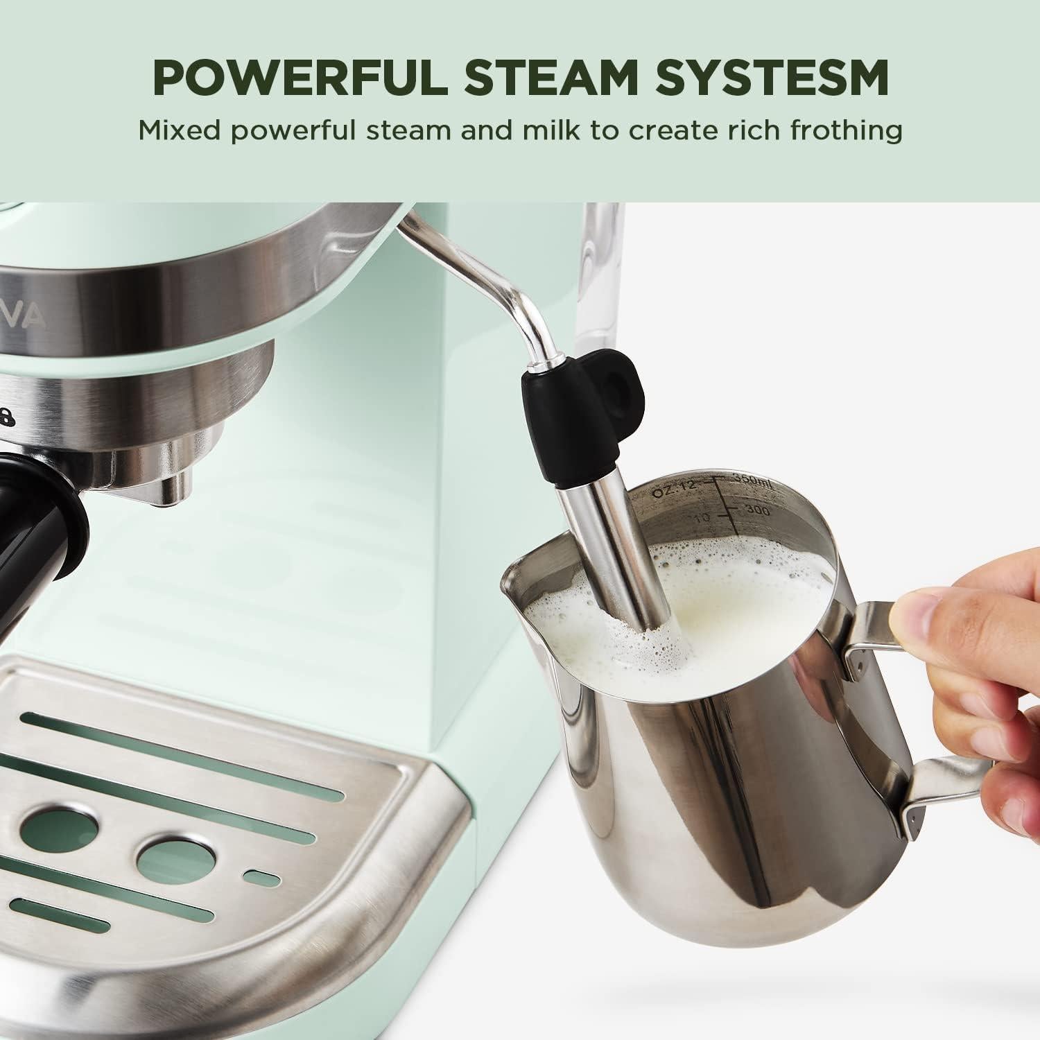 Máquina de Café Espresso Neretva 20 Bar Verde 1350W con Varita de Vapor