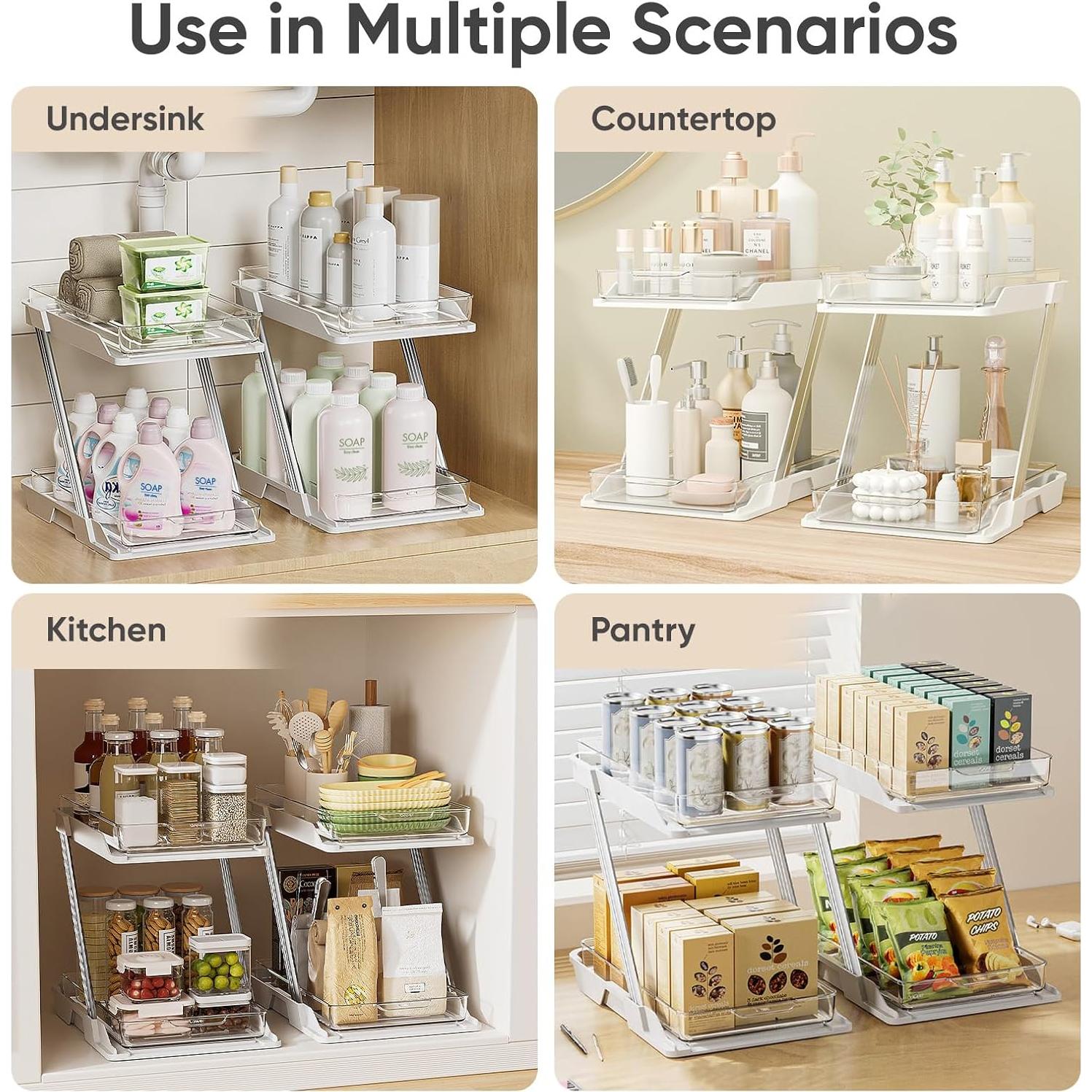 Organizador Multiusos AUGBEAN Blanco 2 Niveles para Baño y Cocina