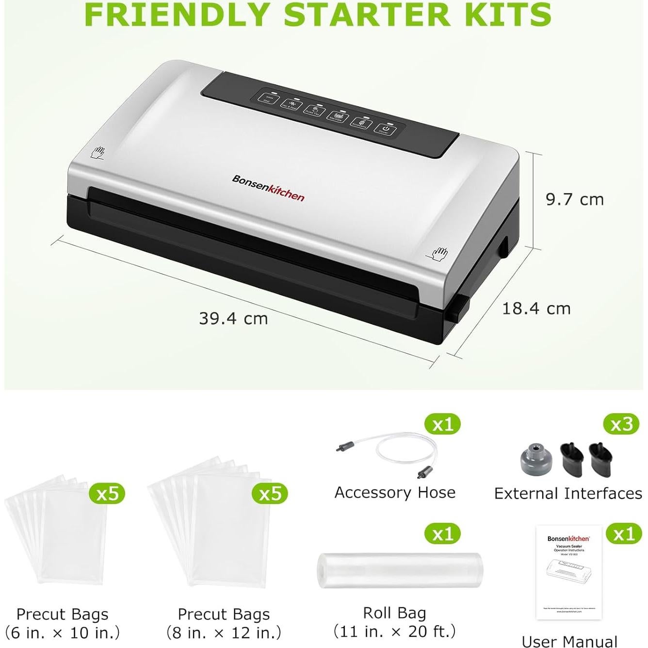 Máquina de Sellado al Vacío Bonsenkitchen VS3000 Plata 5 Modos